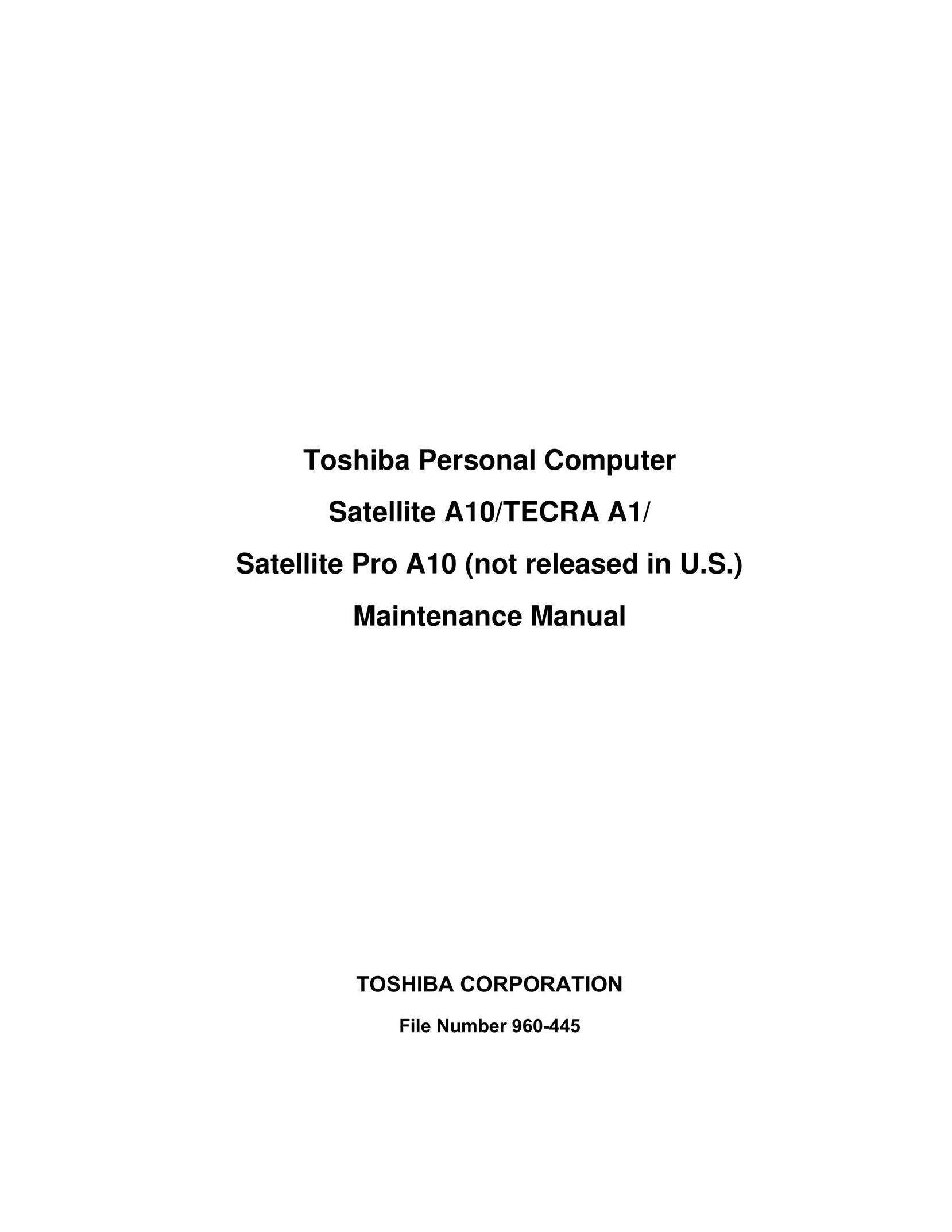 Toshiba A1 Personal Computer User Manual