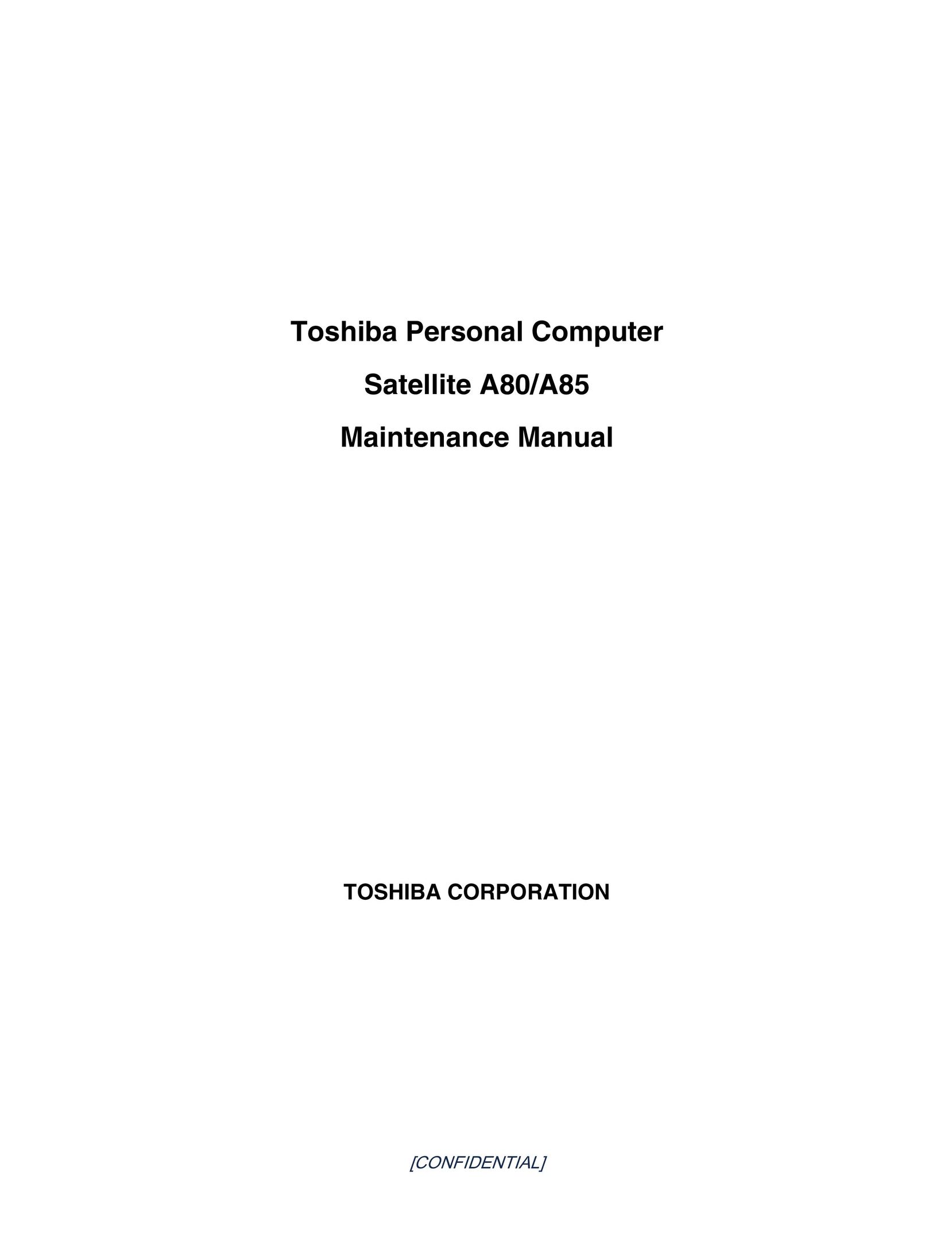 Toshiba A85 Personal Computer User Manual