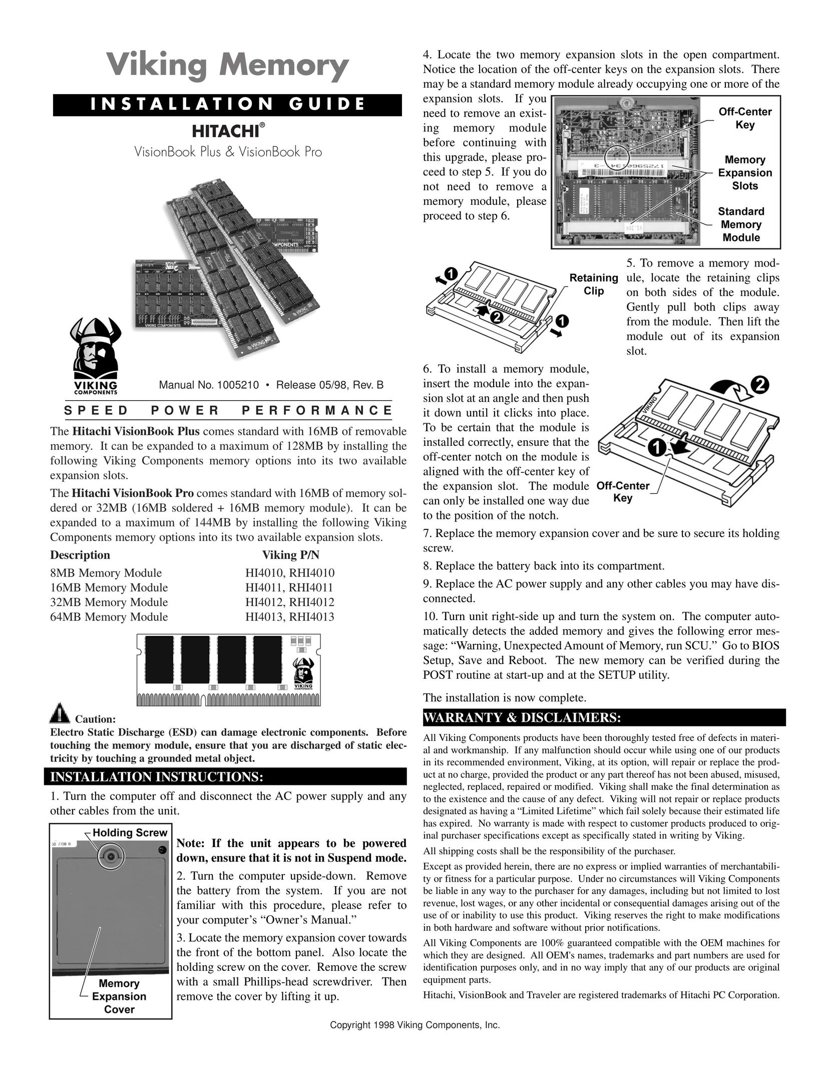 Viking 32MB Memory Module HI4012 Personal Computer User Manual