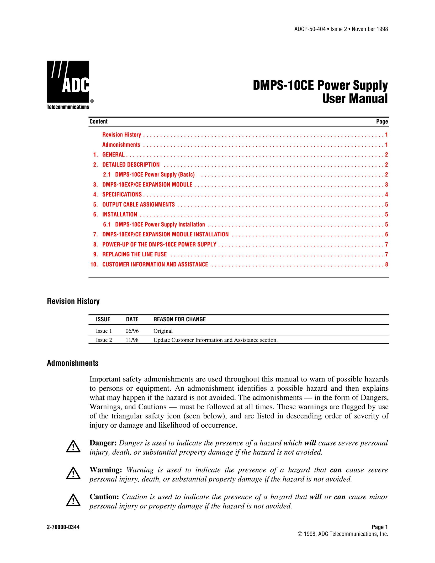 ADC DMPS-10CE Power Supply User Manual