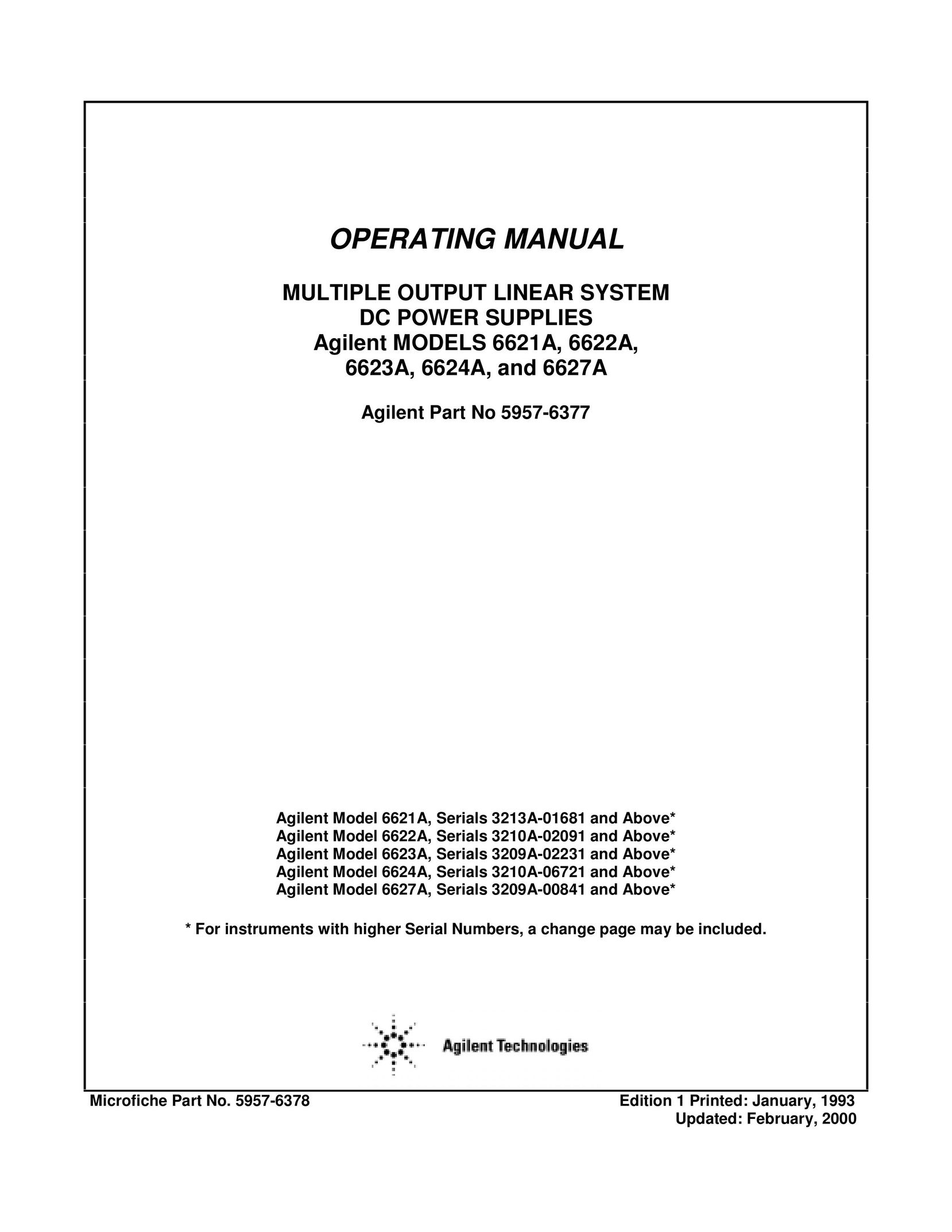 Agilent Technologies 6621A Power Supply User Manual