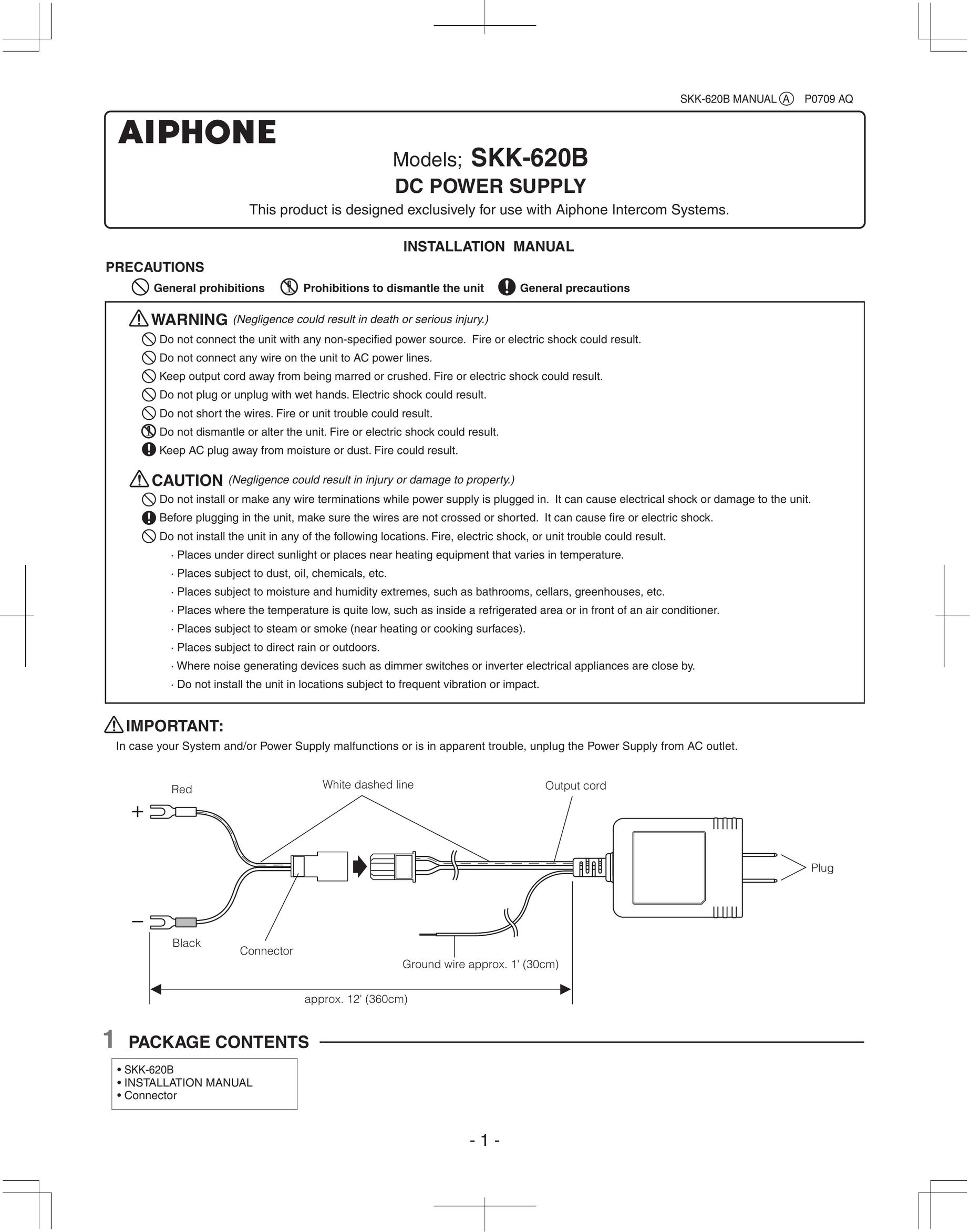 Aiphone SKK-620B Power Supply User Manual
