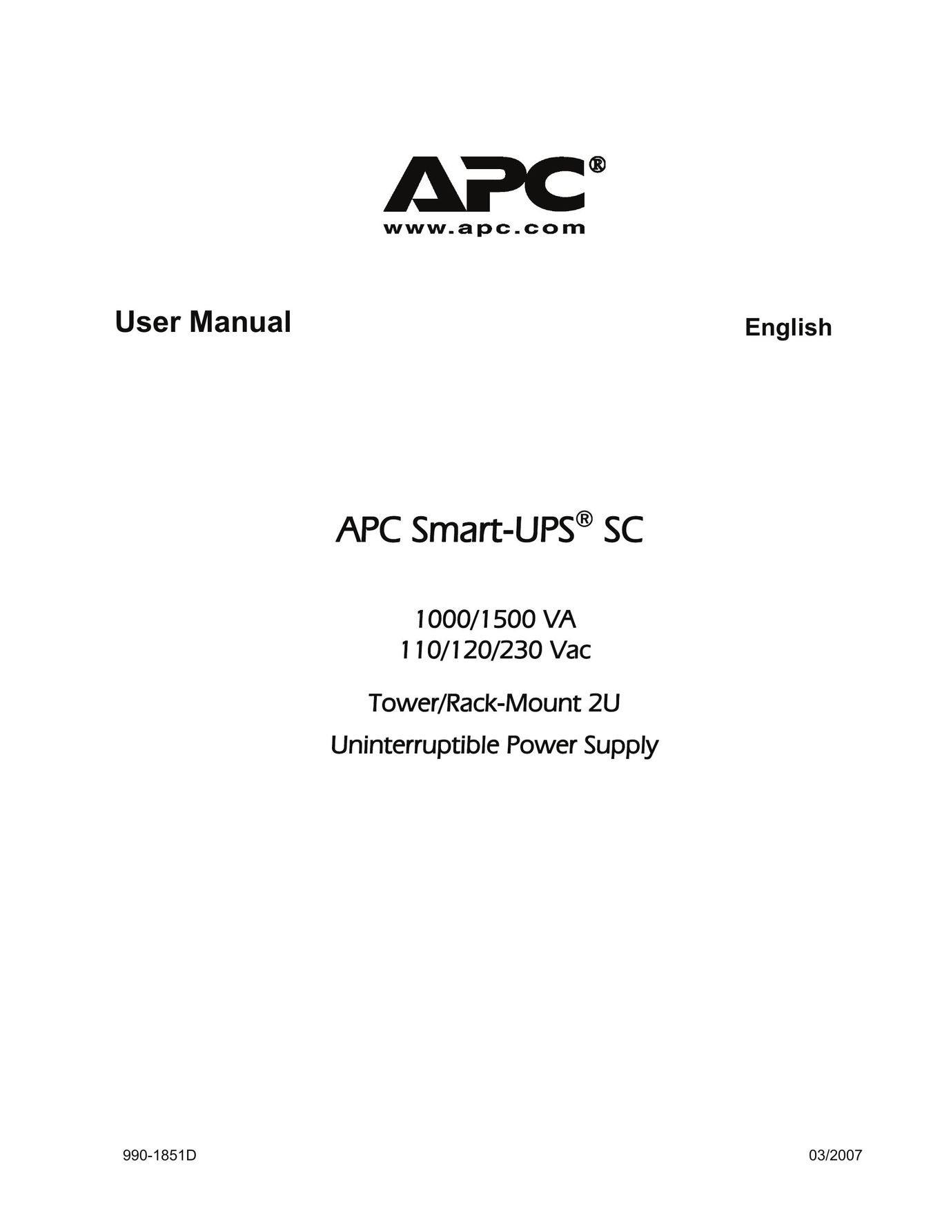 American Power Conversion 120 Vac Power Supply User Manual