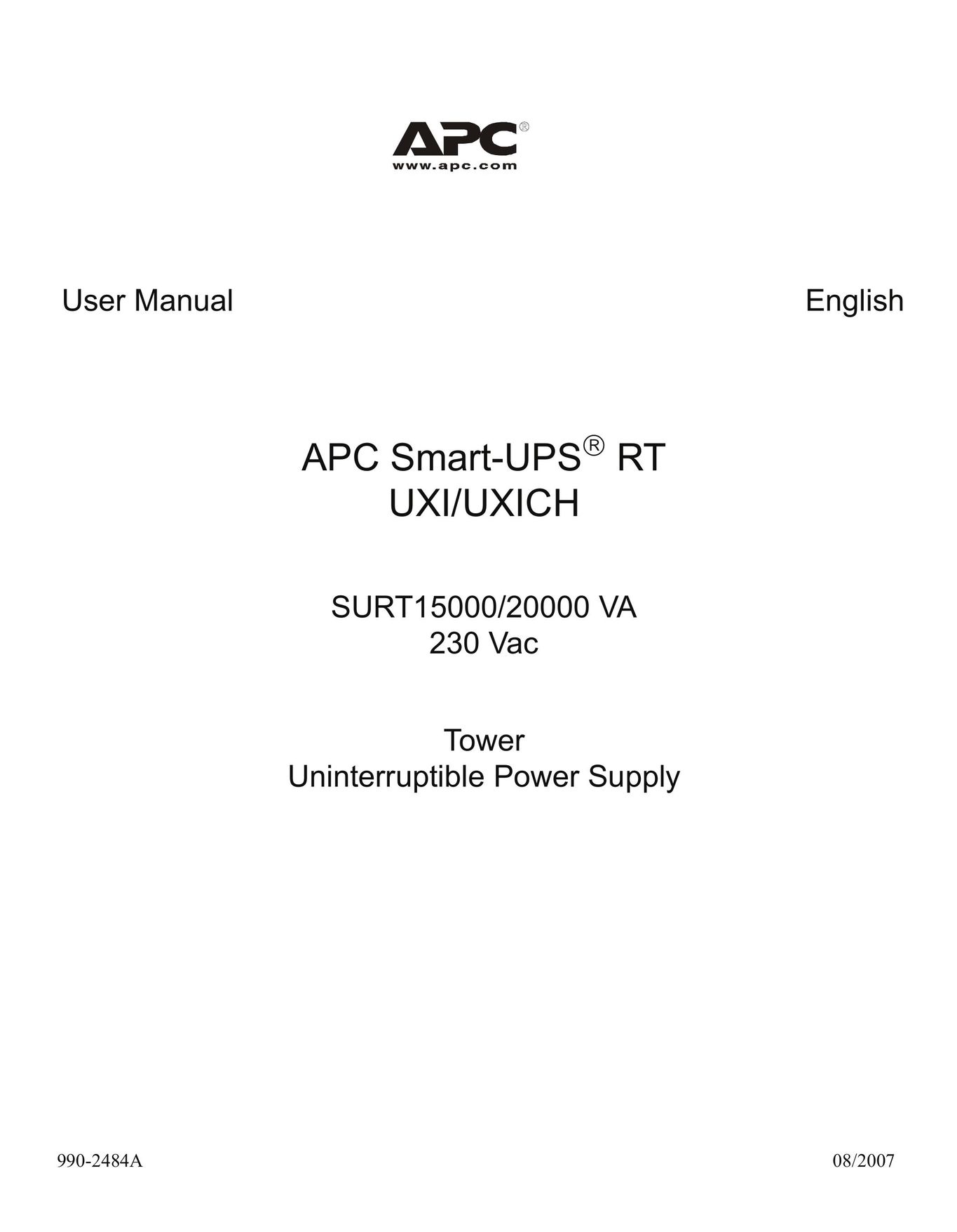 American Power Conversion 20000 VA Power Supply User Manual