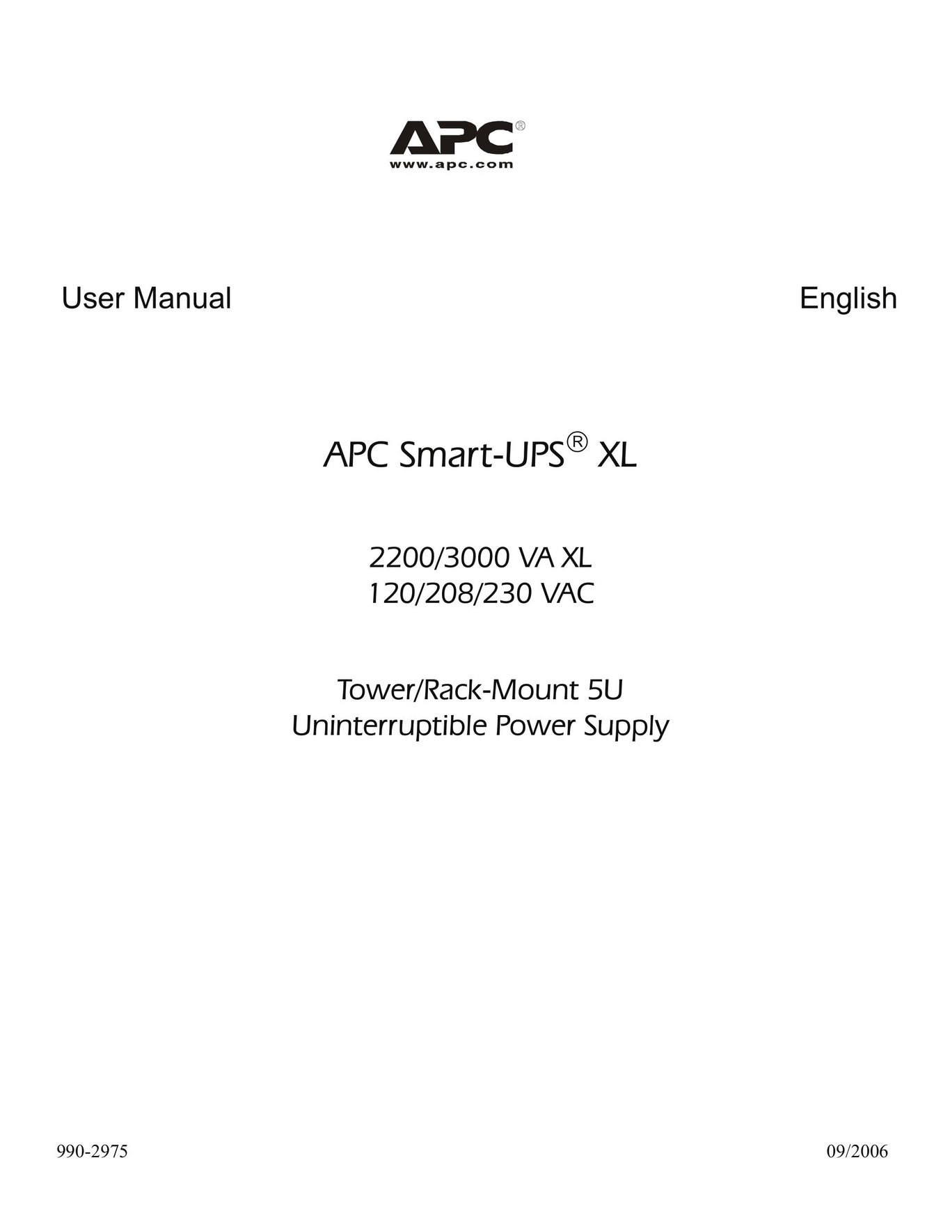American Power Conversion 208 VAC Power Supply User Manual