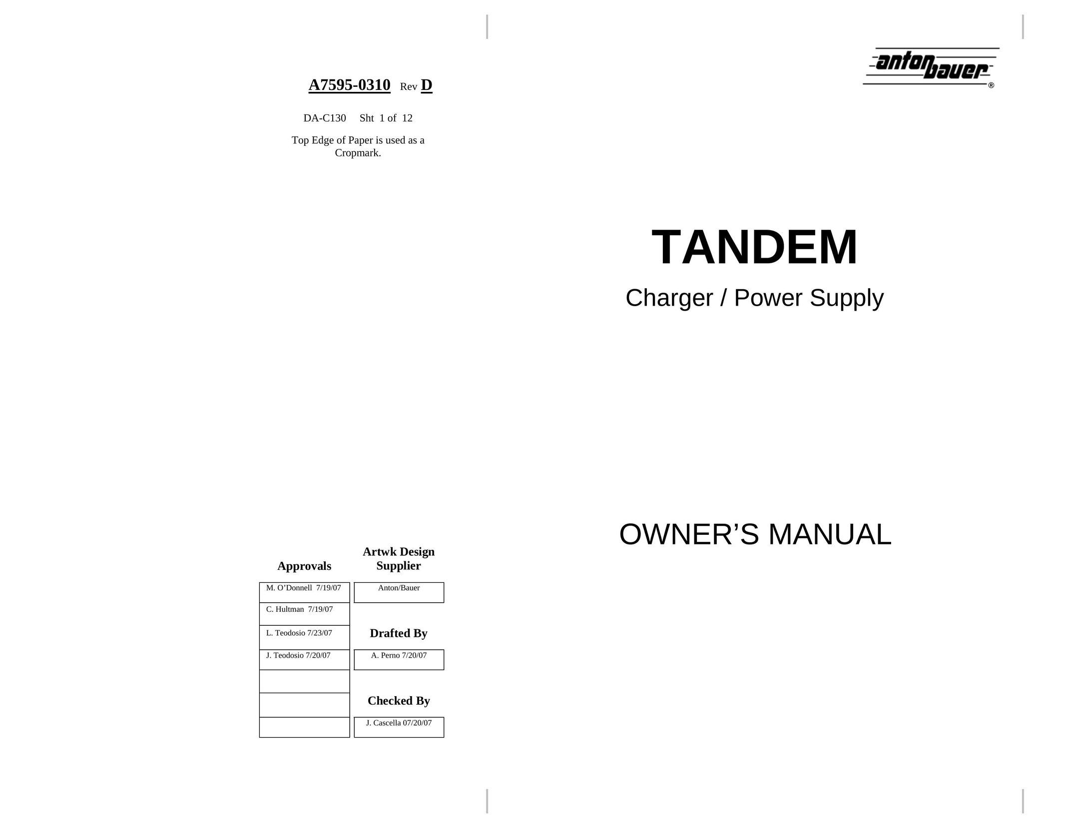 Anton/Bauer Tandem 70 Power Supply User Manual