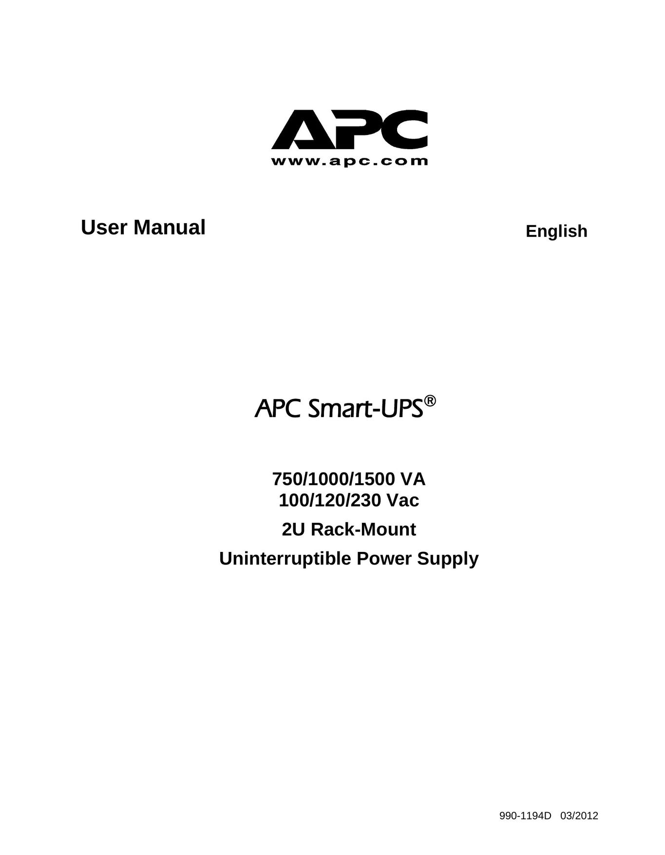 APC 1000 VA Power Supply User Manual