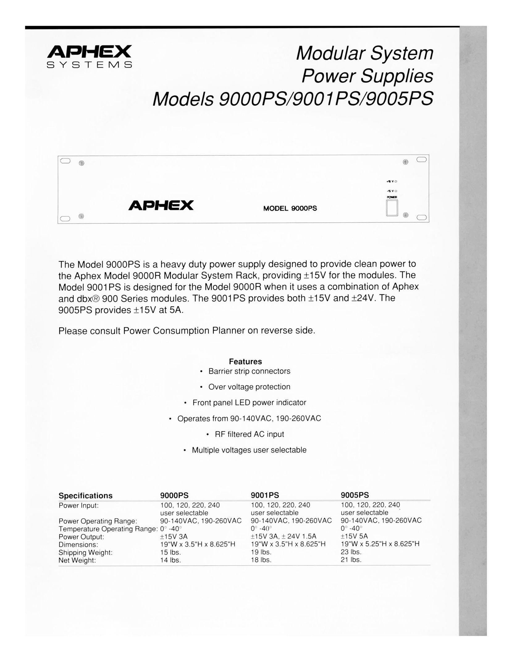 Aphex Systems 9005PS Power Supply User Manual