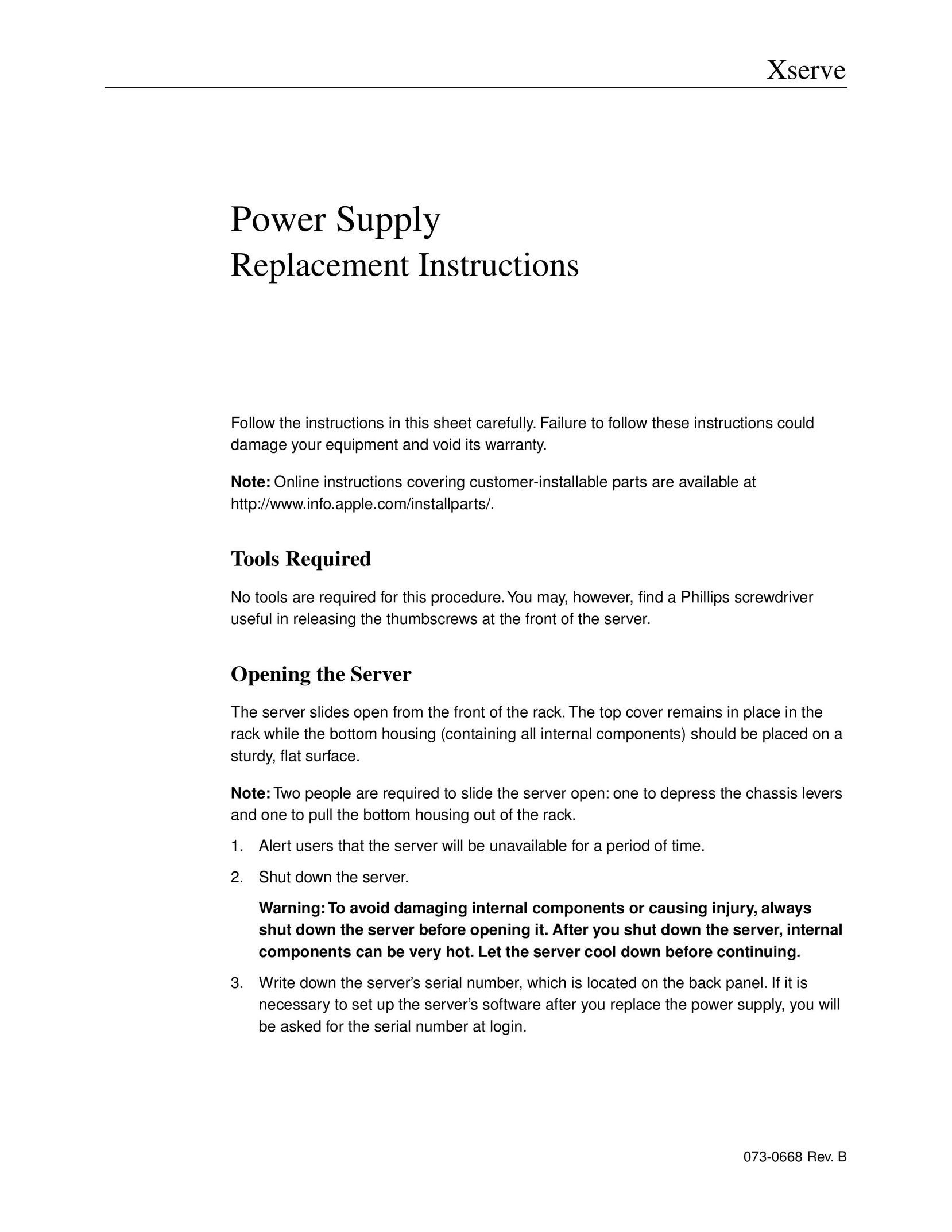Apple 073-0668 Power Supply User Manual