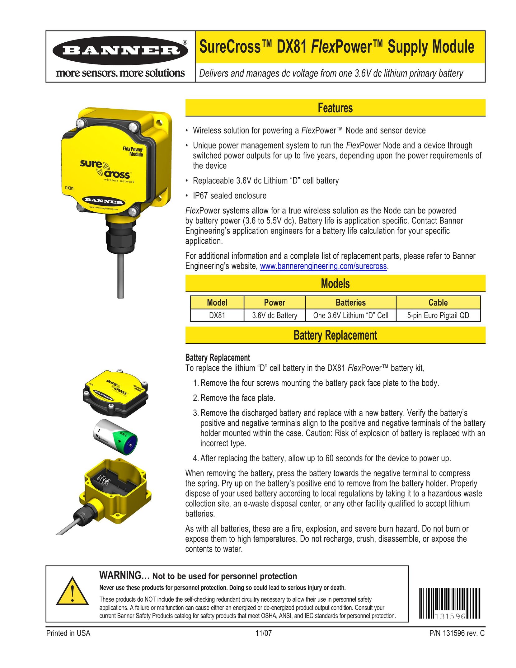 Banner DX81 Power Supply User Manual