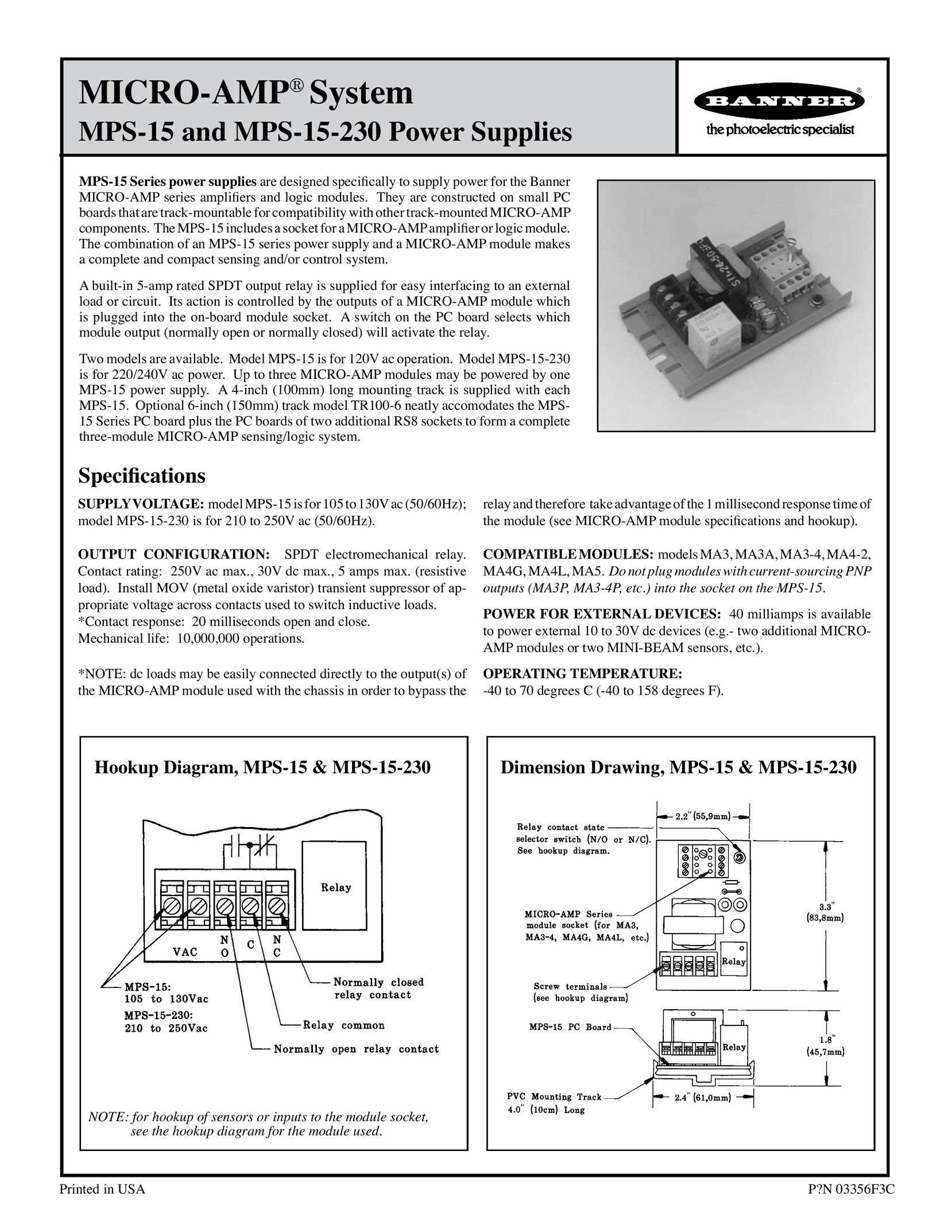 Banner MPS-15 Power Supply User Manual