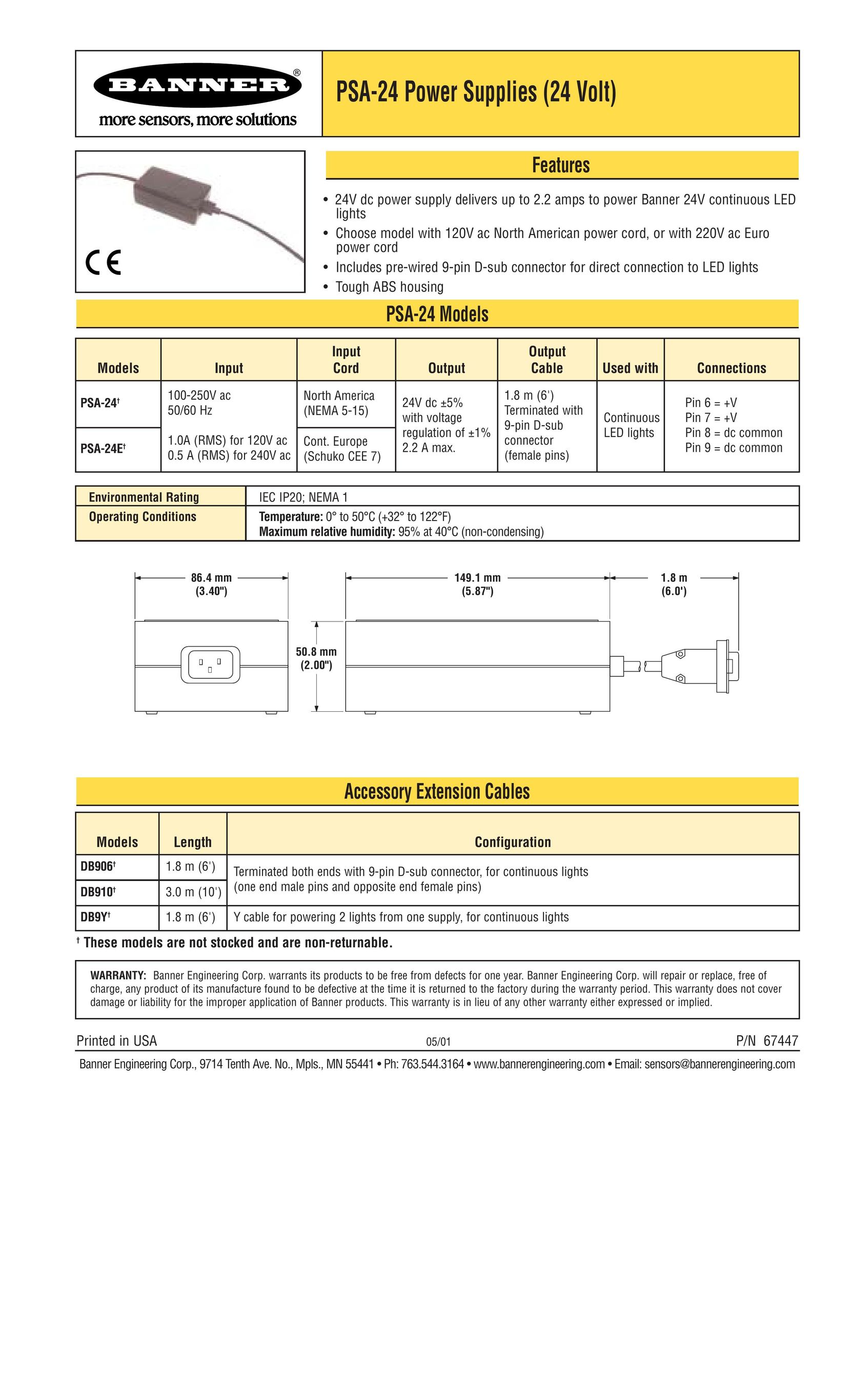 Banner PSA-24 Power Supply User Manual