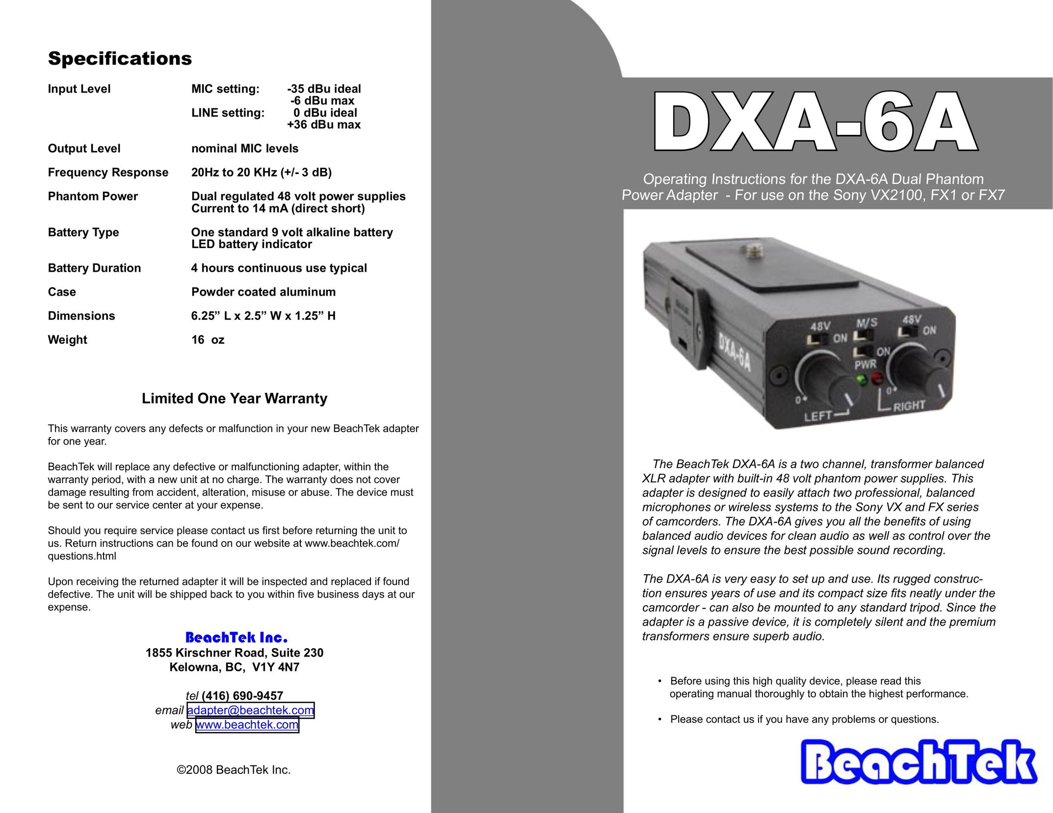 BeachTek DXA-6A Power Supply User Manual