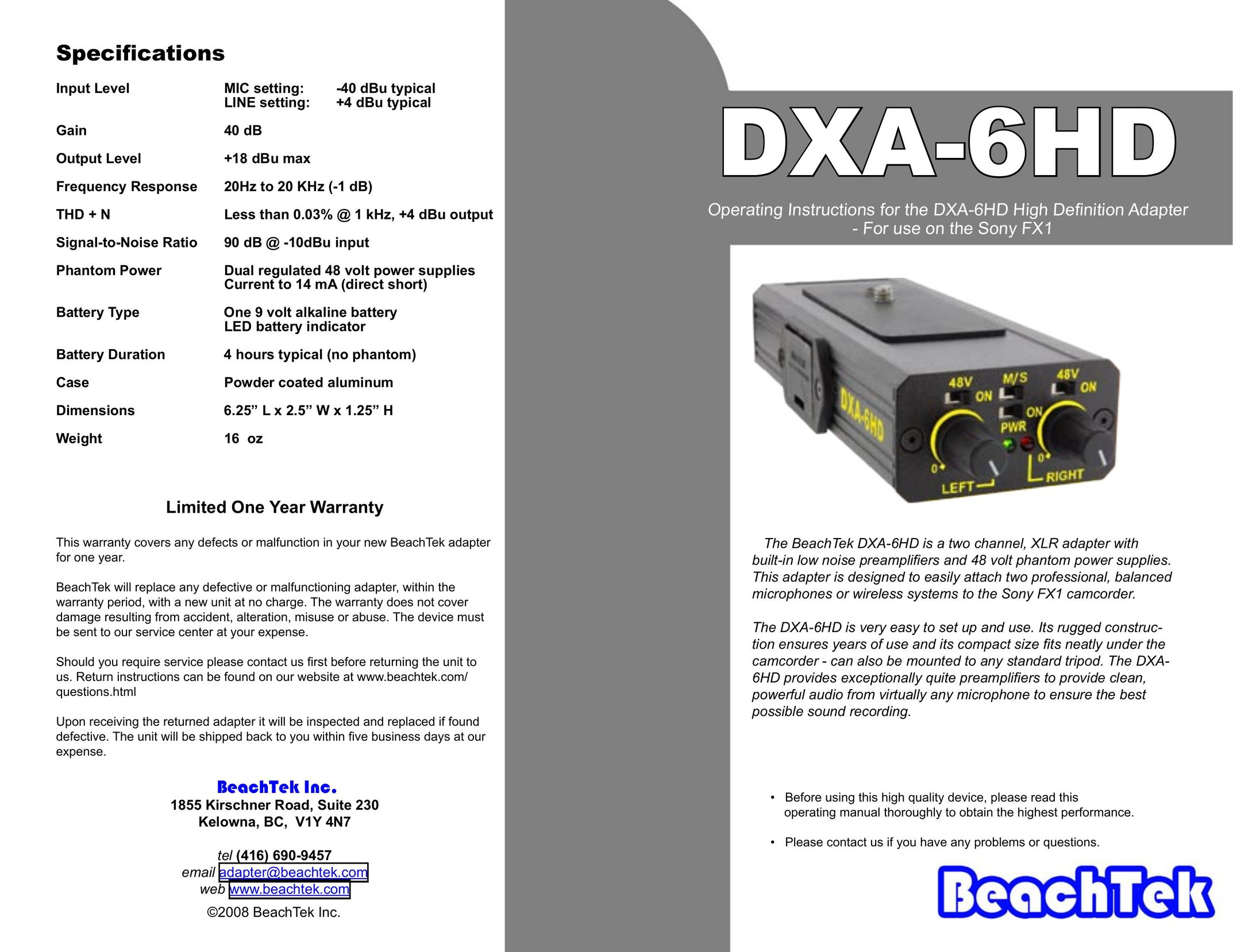 BeachTek DXA-6HD Power Supply User Manual