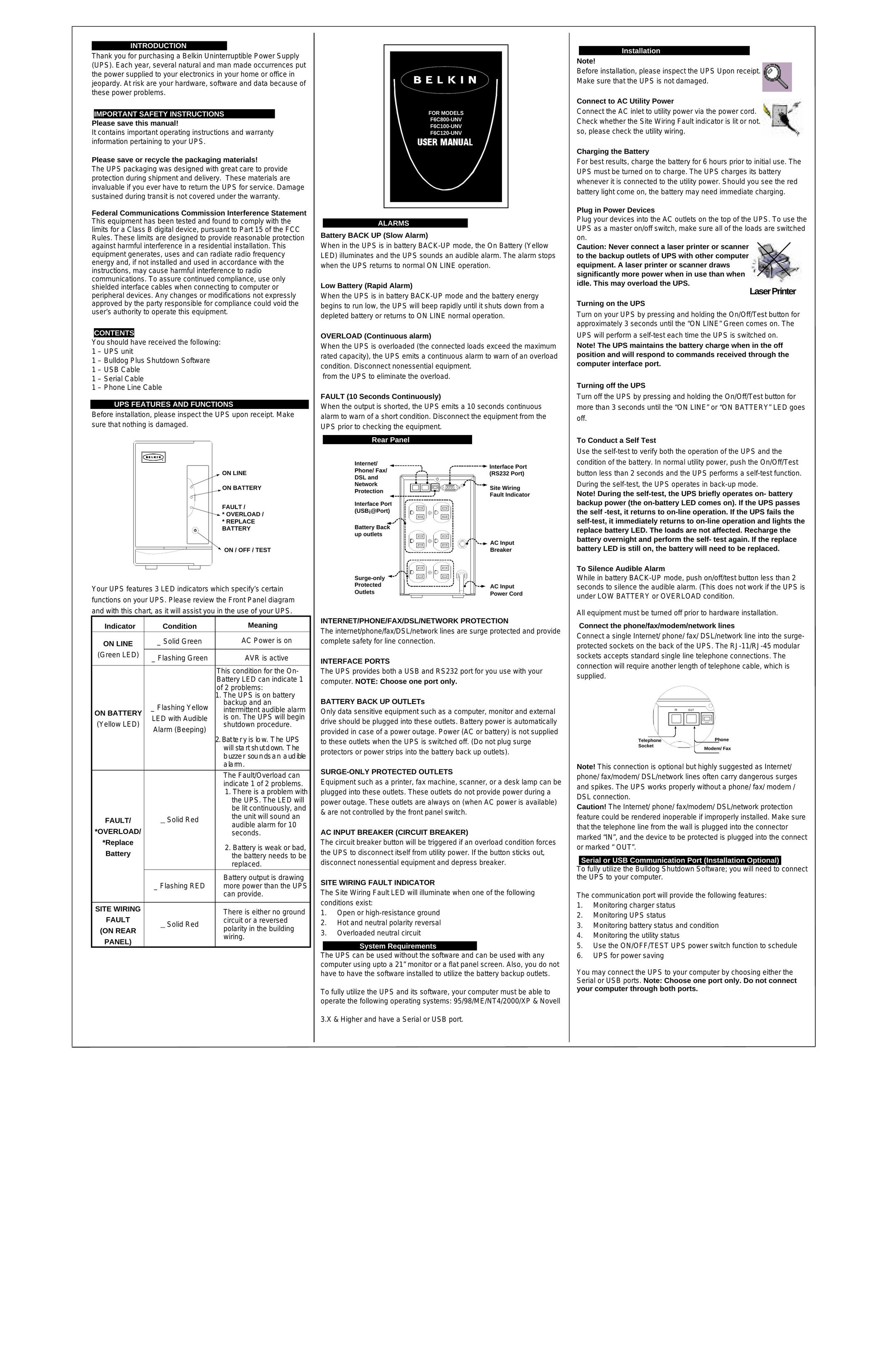 Belkin F6C800-UNV F6C100 Power Supply User Manual