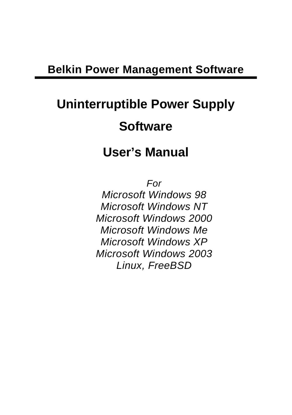 Belkin Power Supply Power Supply User Manual