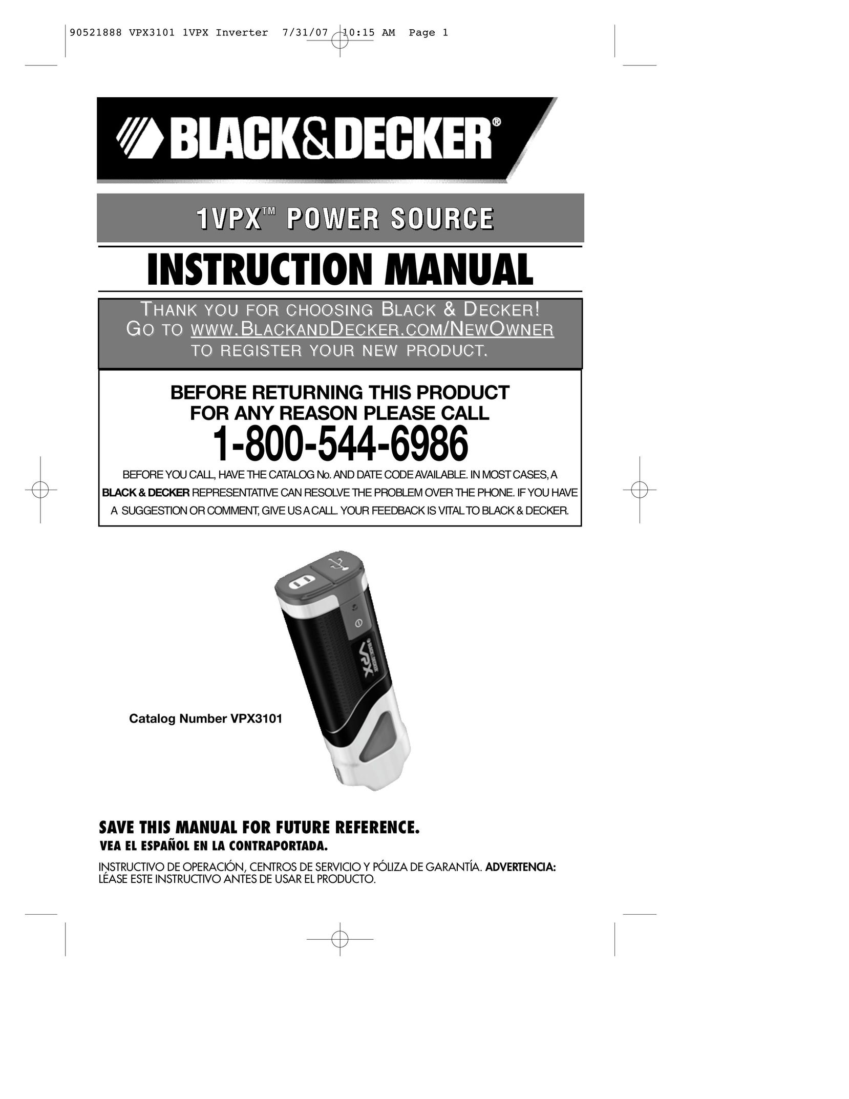 Black & Decker 90521888 Power Supply User Manual