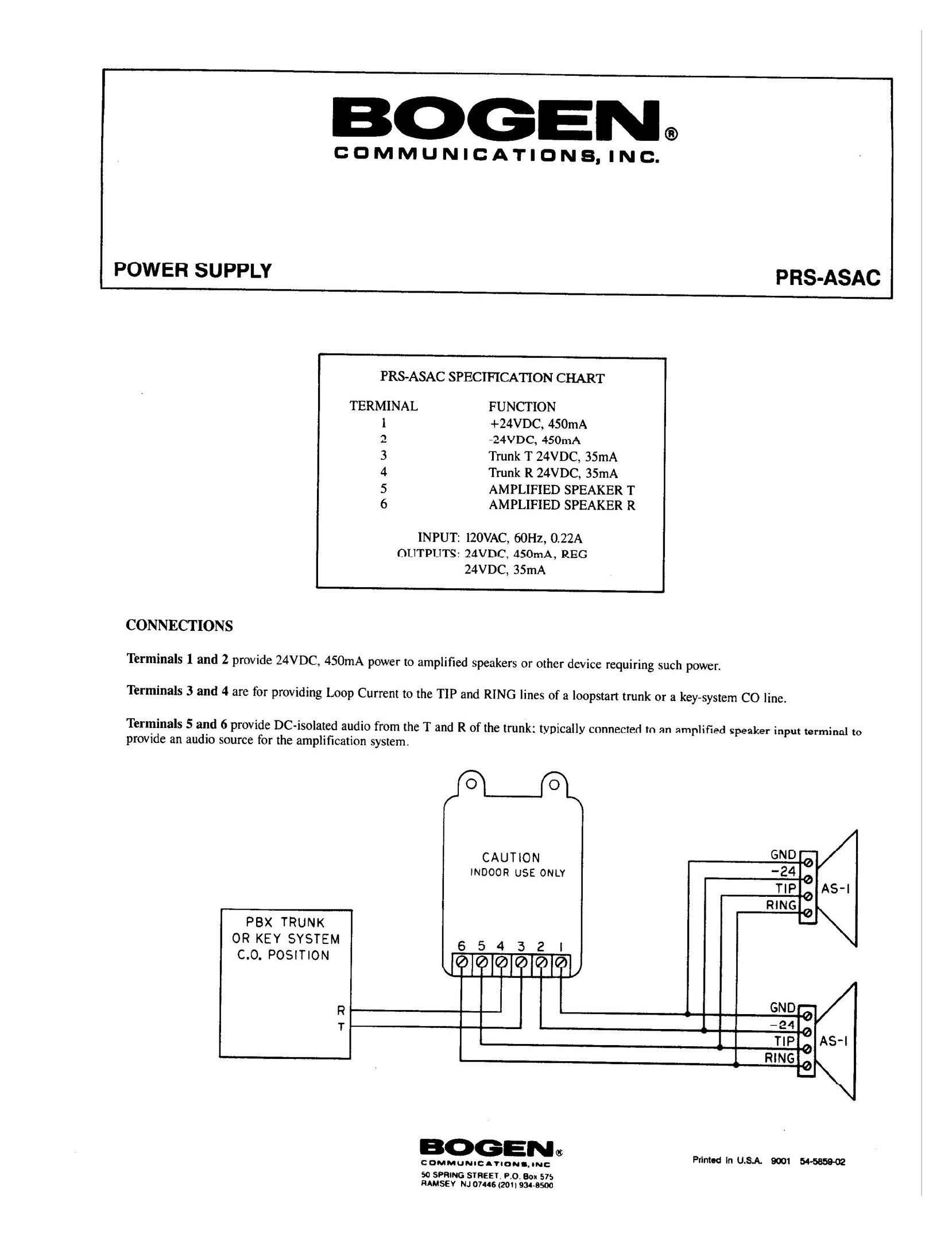 Bogen PRS-ASAC Power Supply User Manual