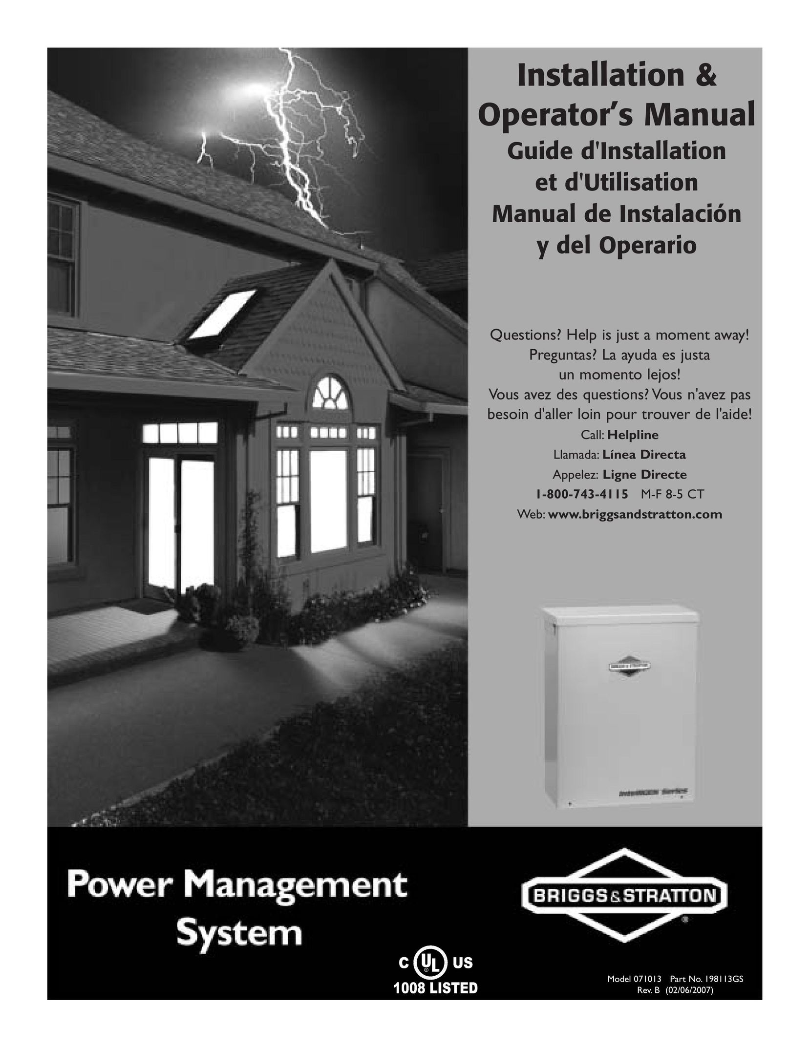 Briggs & Stratton 071013 Power Supply User Manual