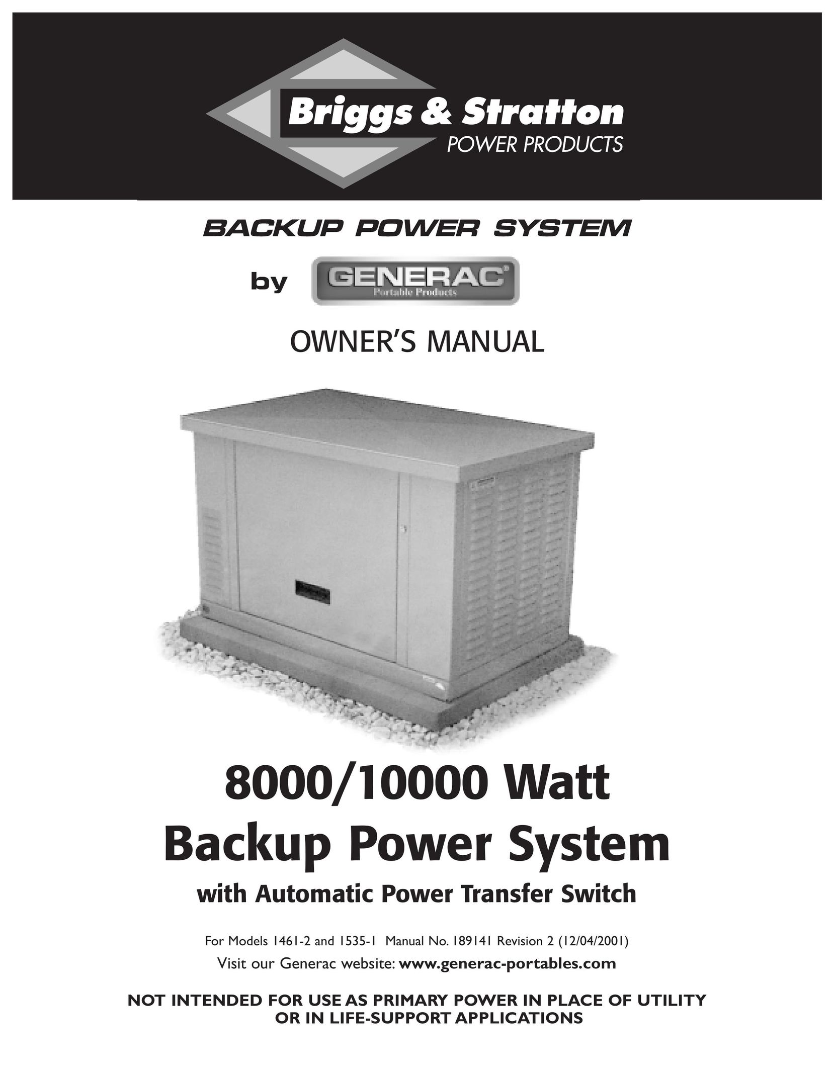 Briggs & Stratton 1461-2 Power Supply User Manual
