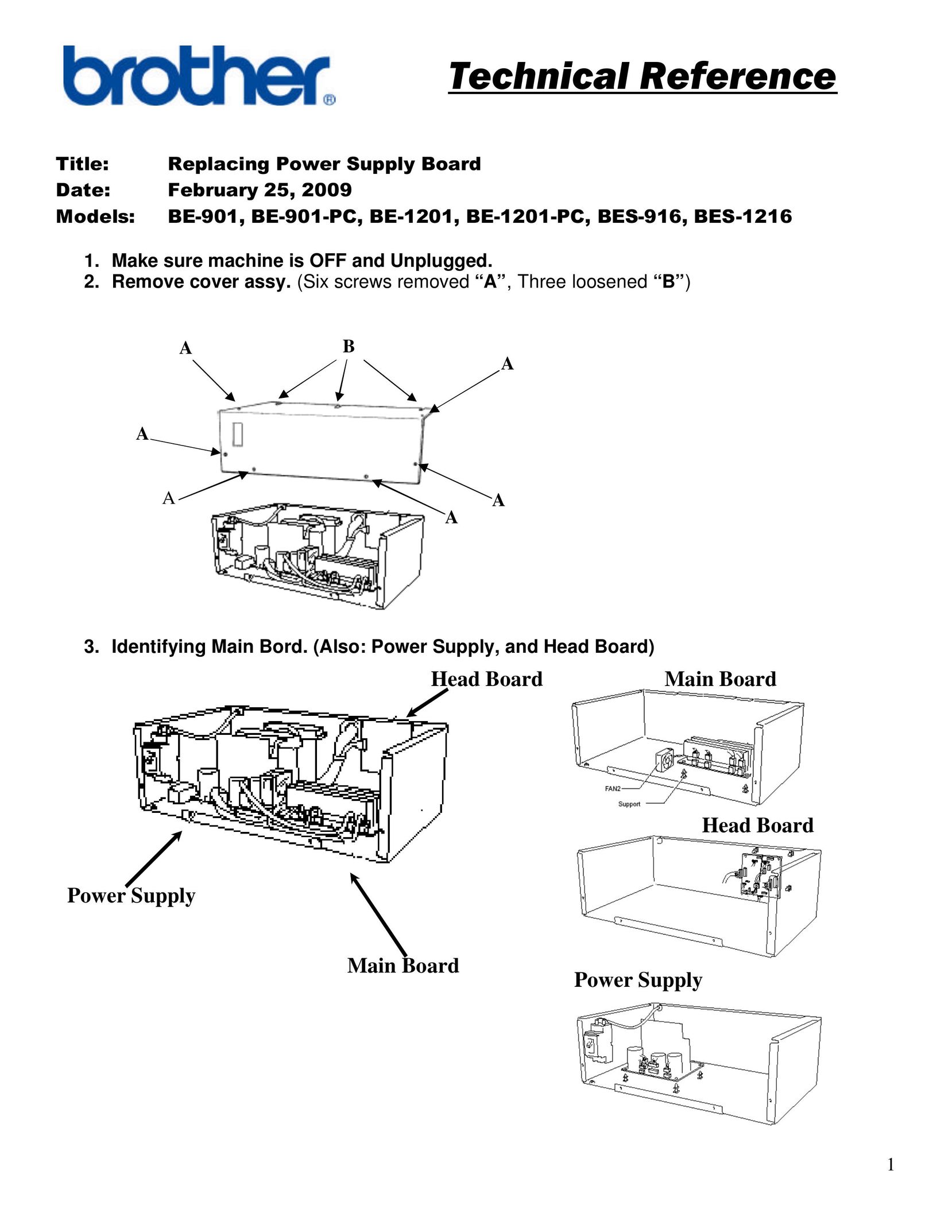 Brother BE-1201-PC Power Supply User Manual