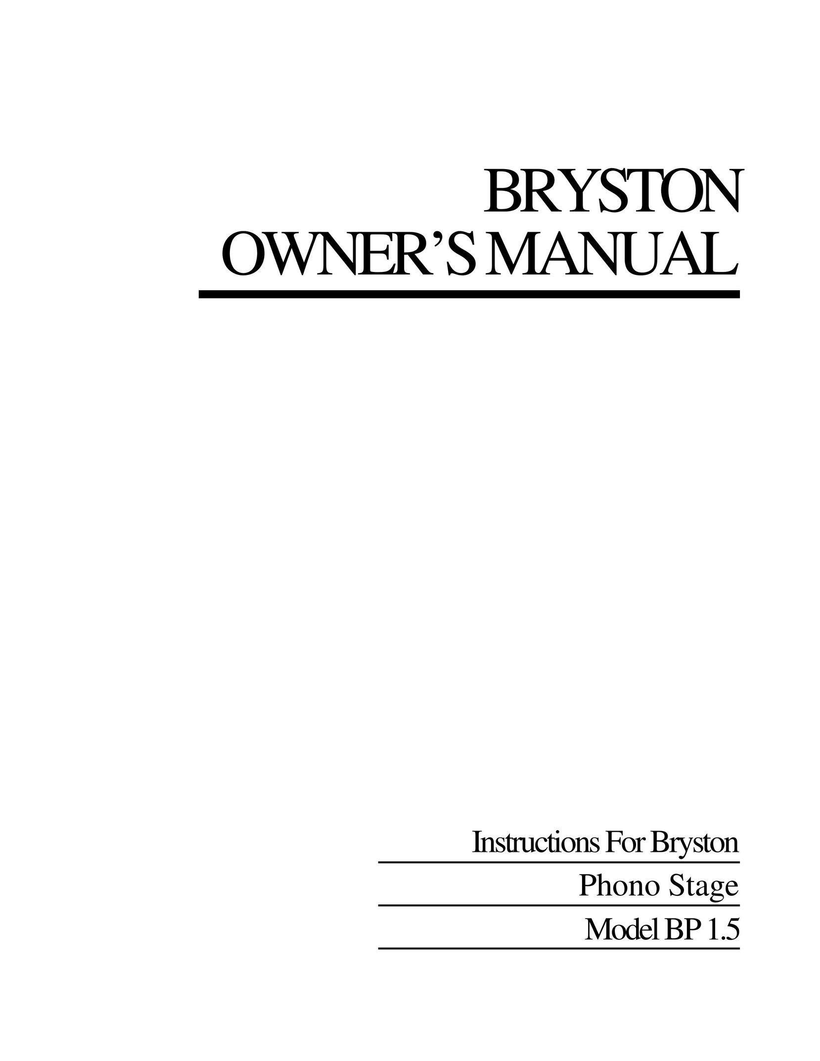 Bryston BP 1.5 Power Supply User Manual
