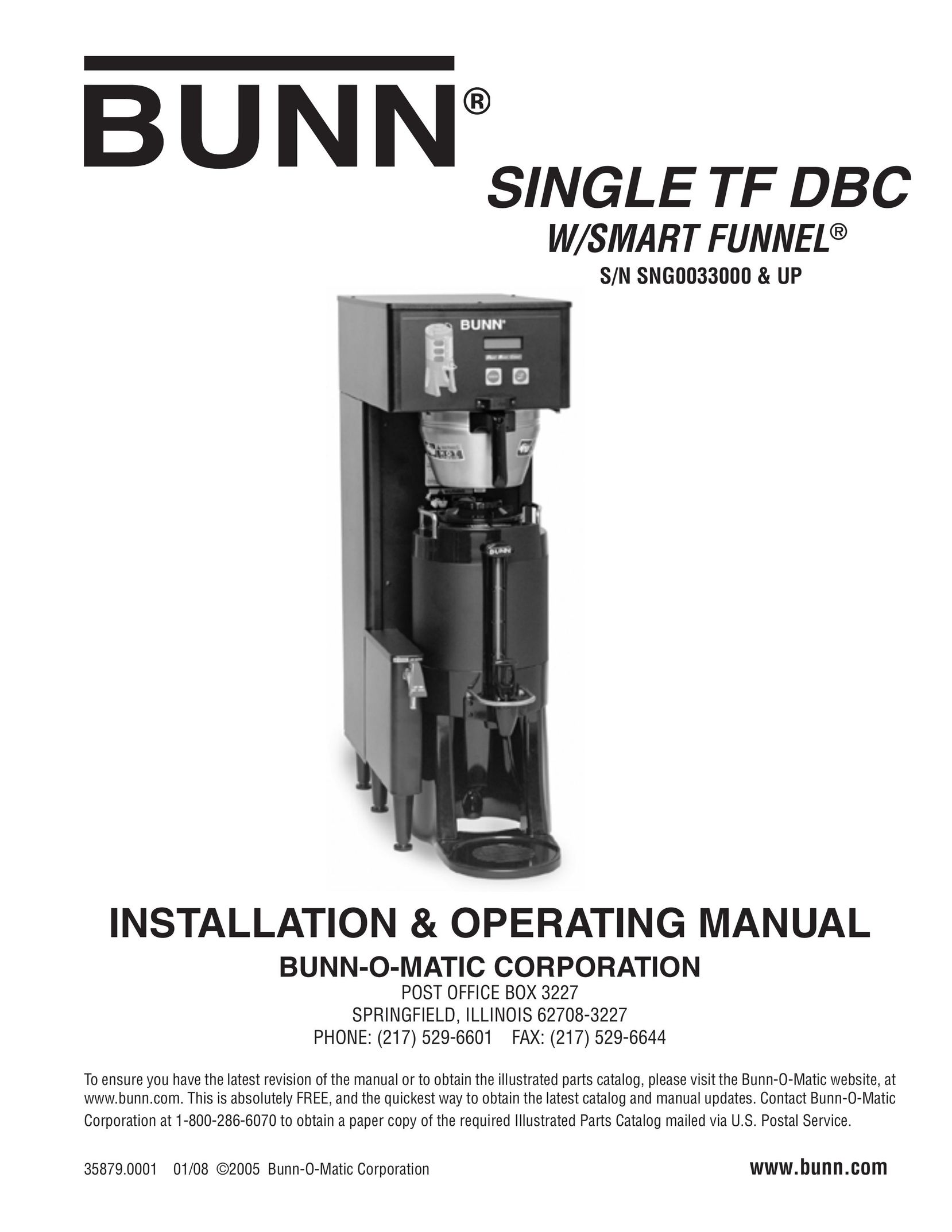 Bunn S/N SNG0033000 & UP Power Supply User Manual