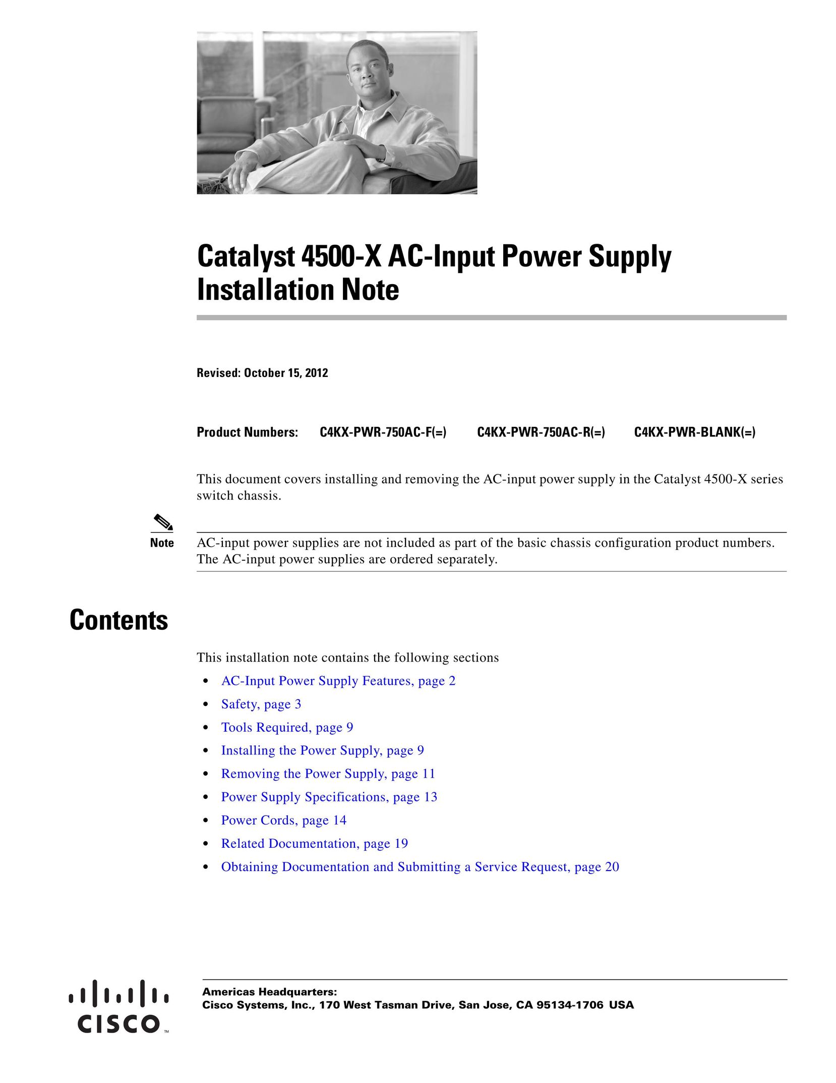 Cisco Systems 4500X AC Power Supply User Manual