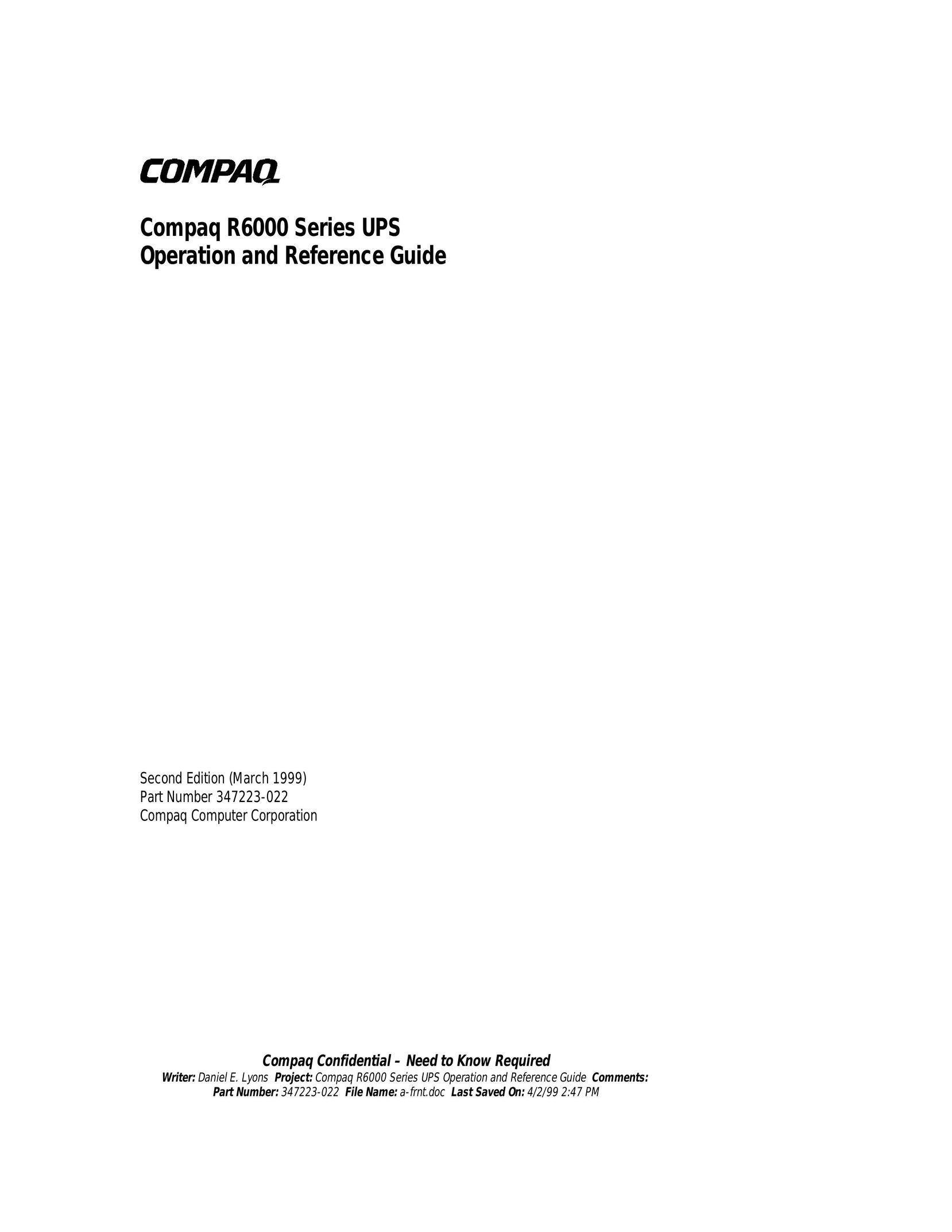 Compaq R6000 Series Power Supply User Manual