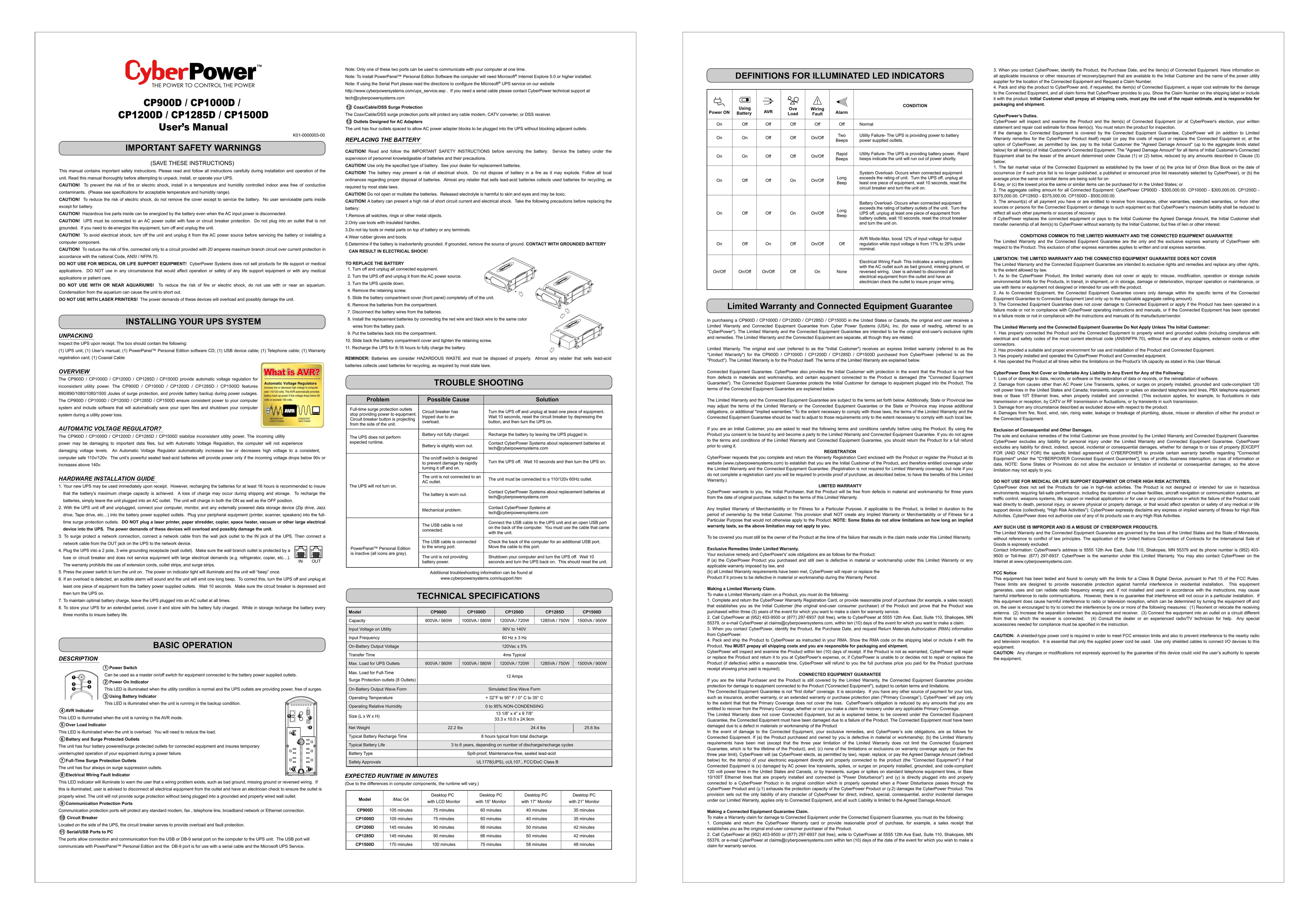 CyberPower CP1000D Power Supply User Manual