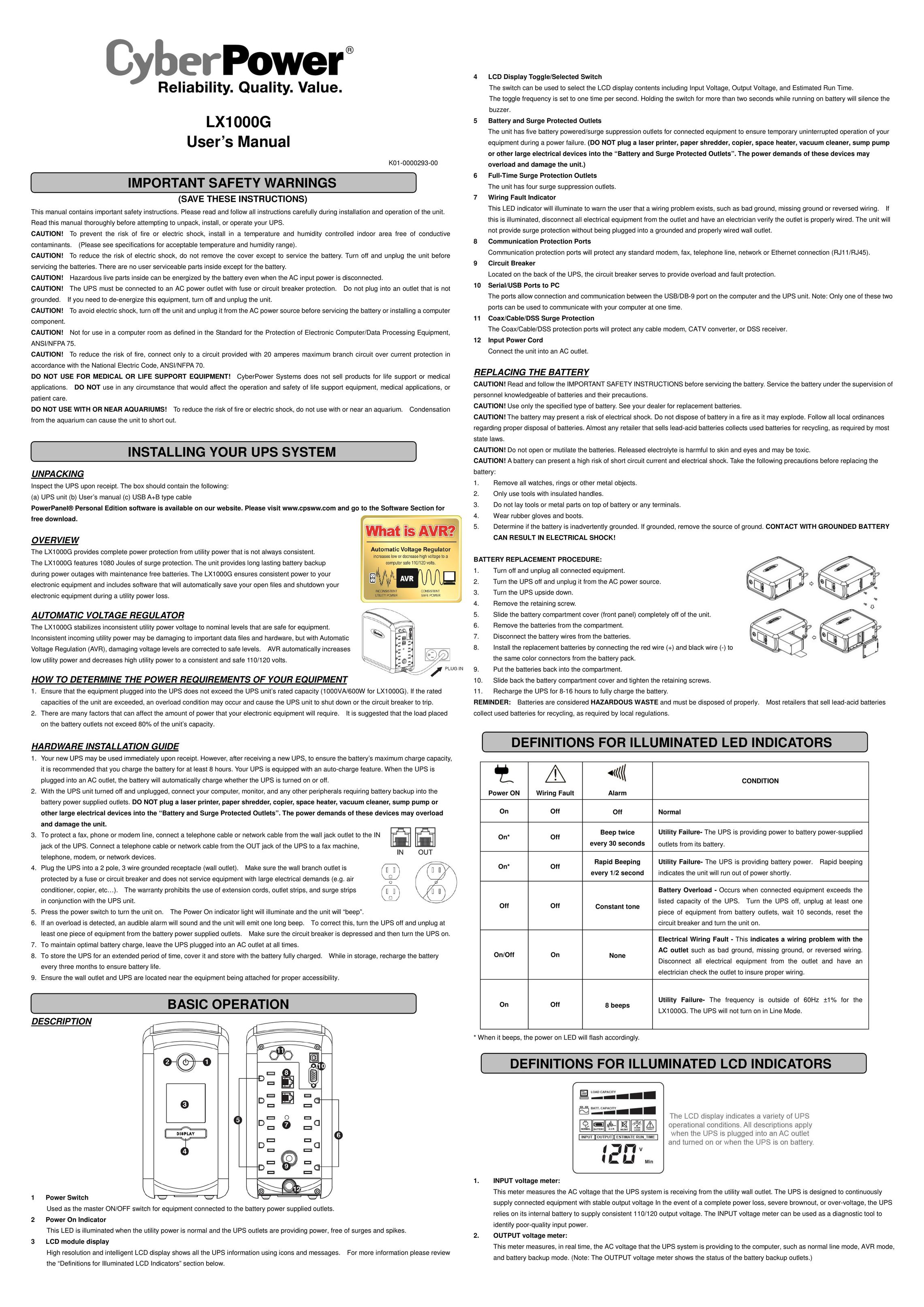 CyberPower LX1000G Power Supply User Manual
