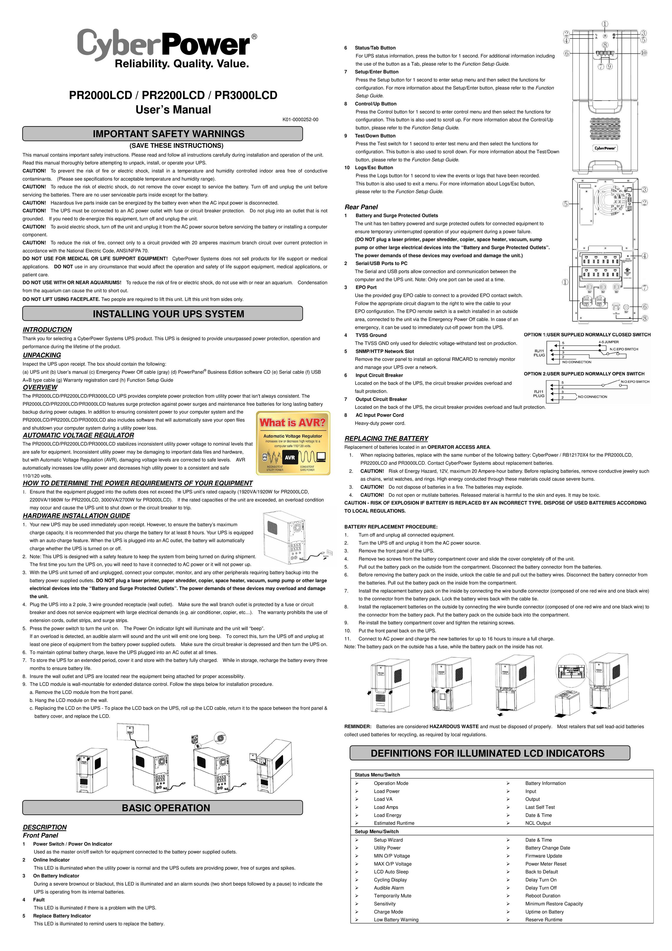 CyberPower PR2000LCD Power Supply User Manual