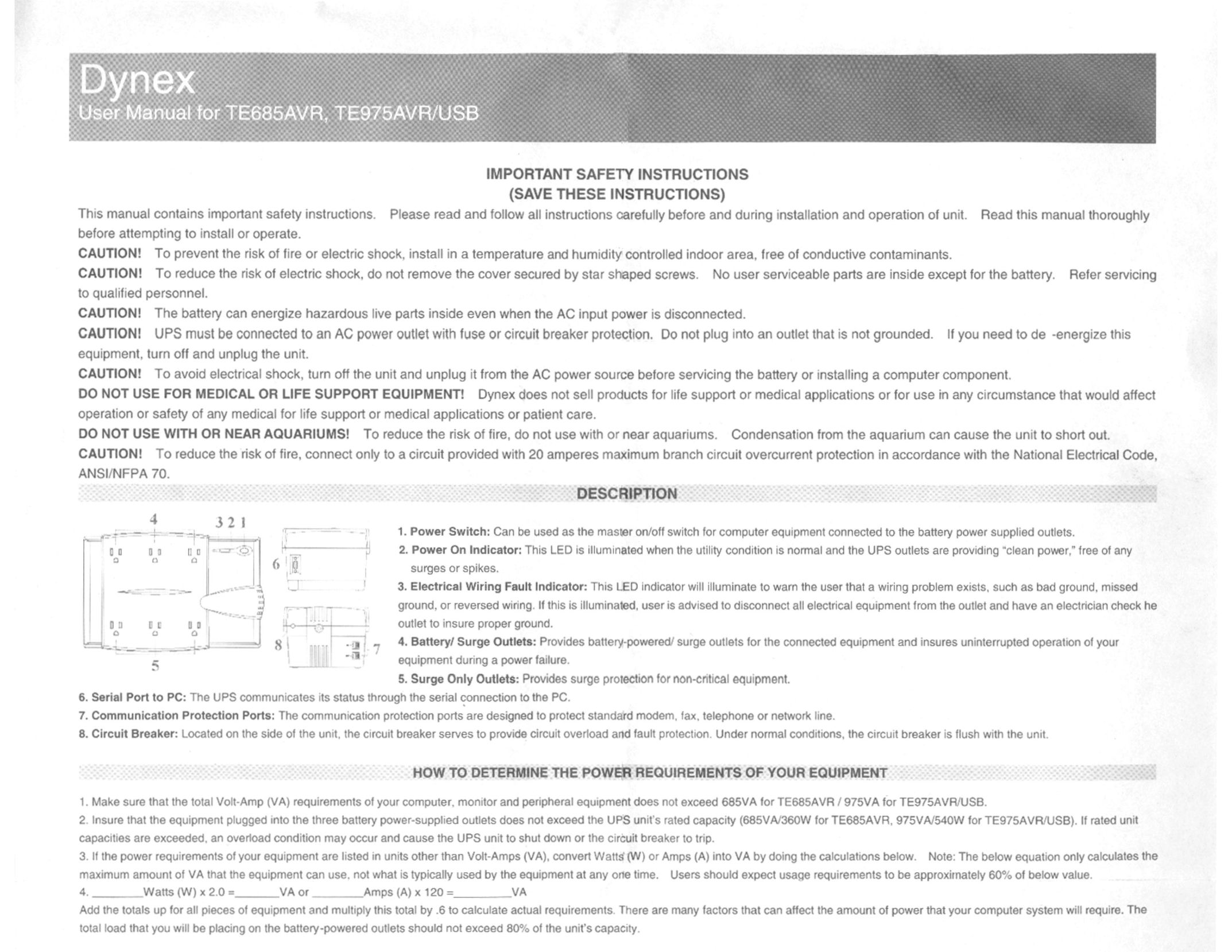 Dynex TE975USB Power Supply User Manual