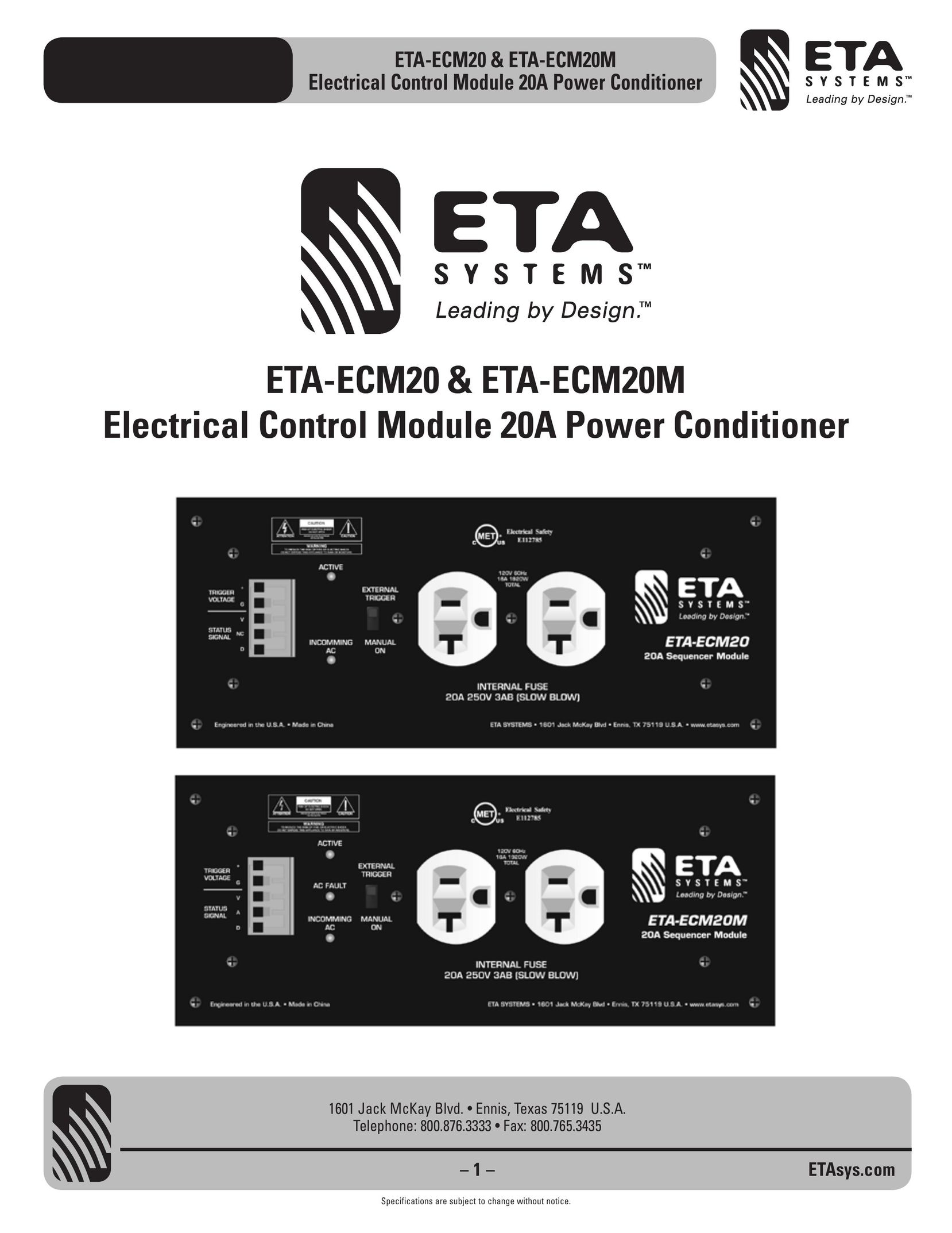 ETA Systems ETA-ECM20 Power Supply User Manual