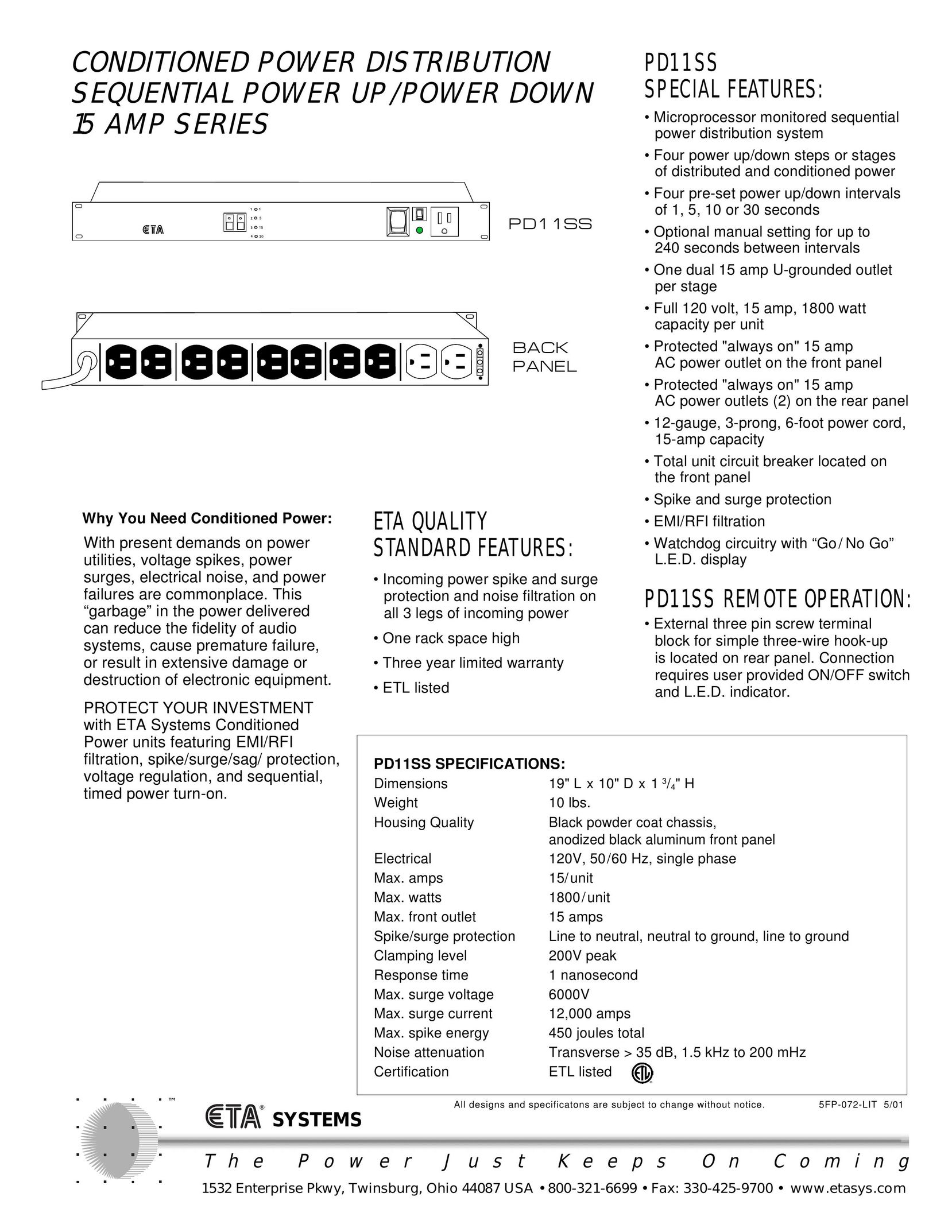 ETA Systems PD11SS Power Supply User Manual