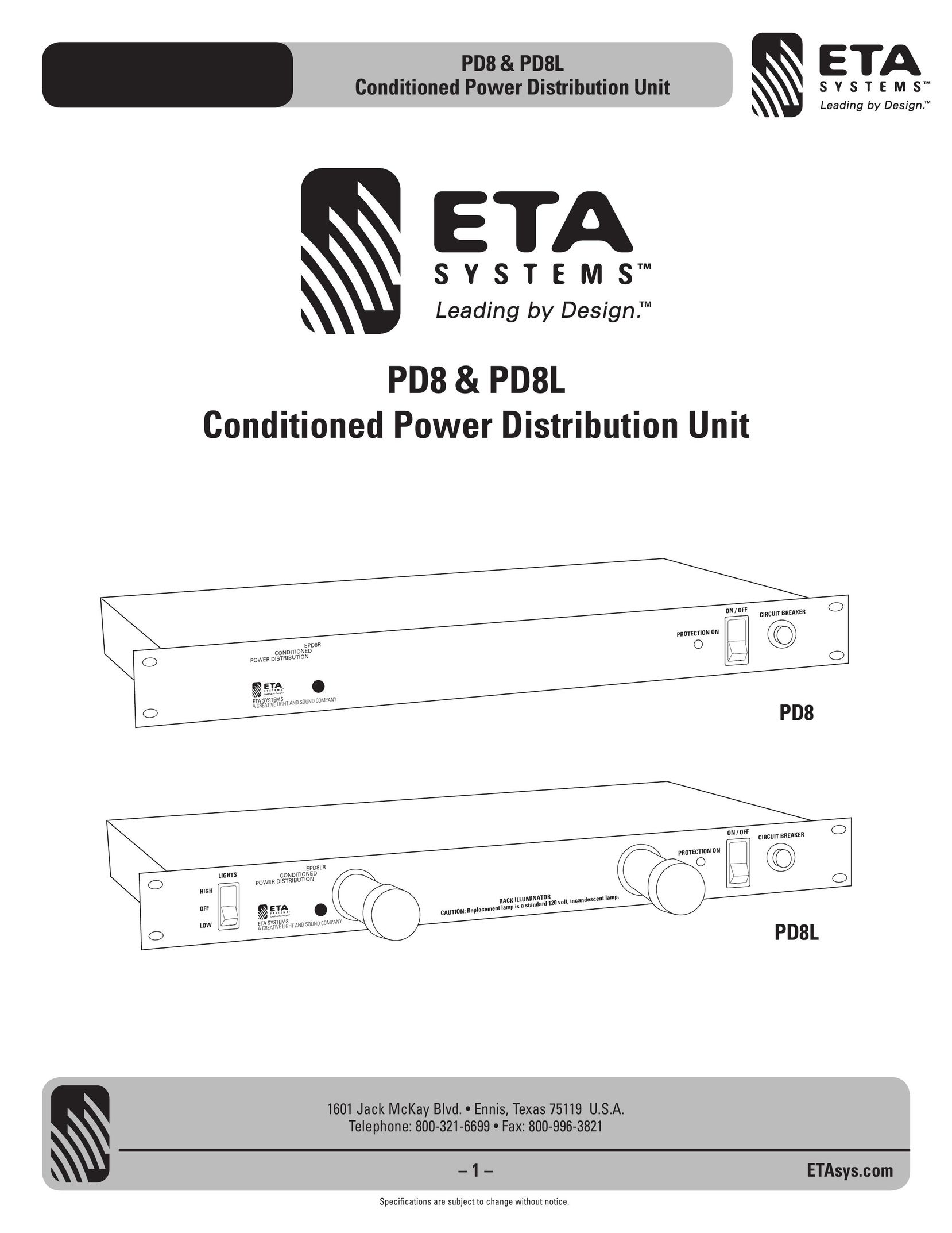 ETA Systems PD8 Power Supply User Manual