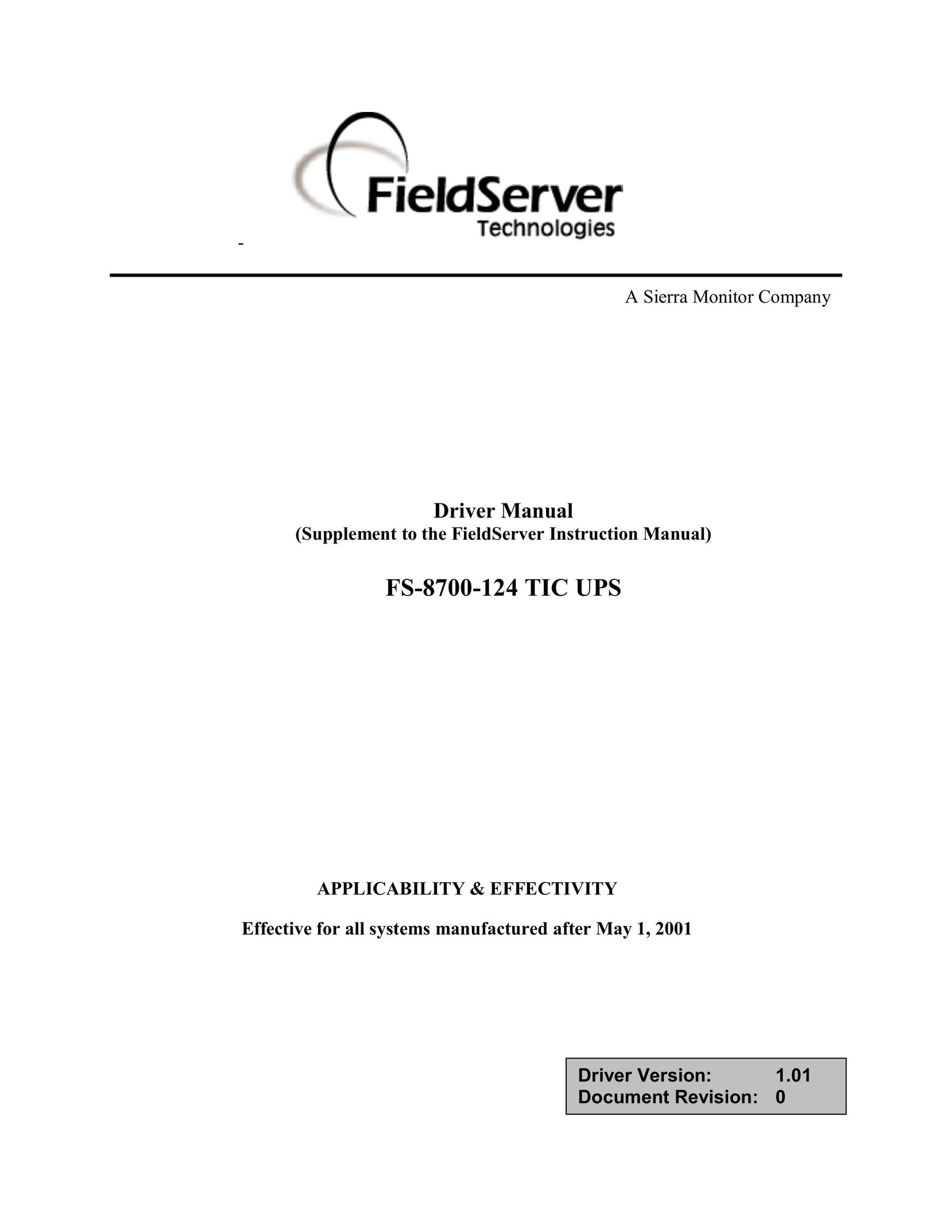 FieldServer FS-8700-124 Power Supply User Manual