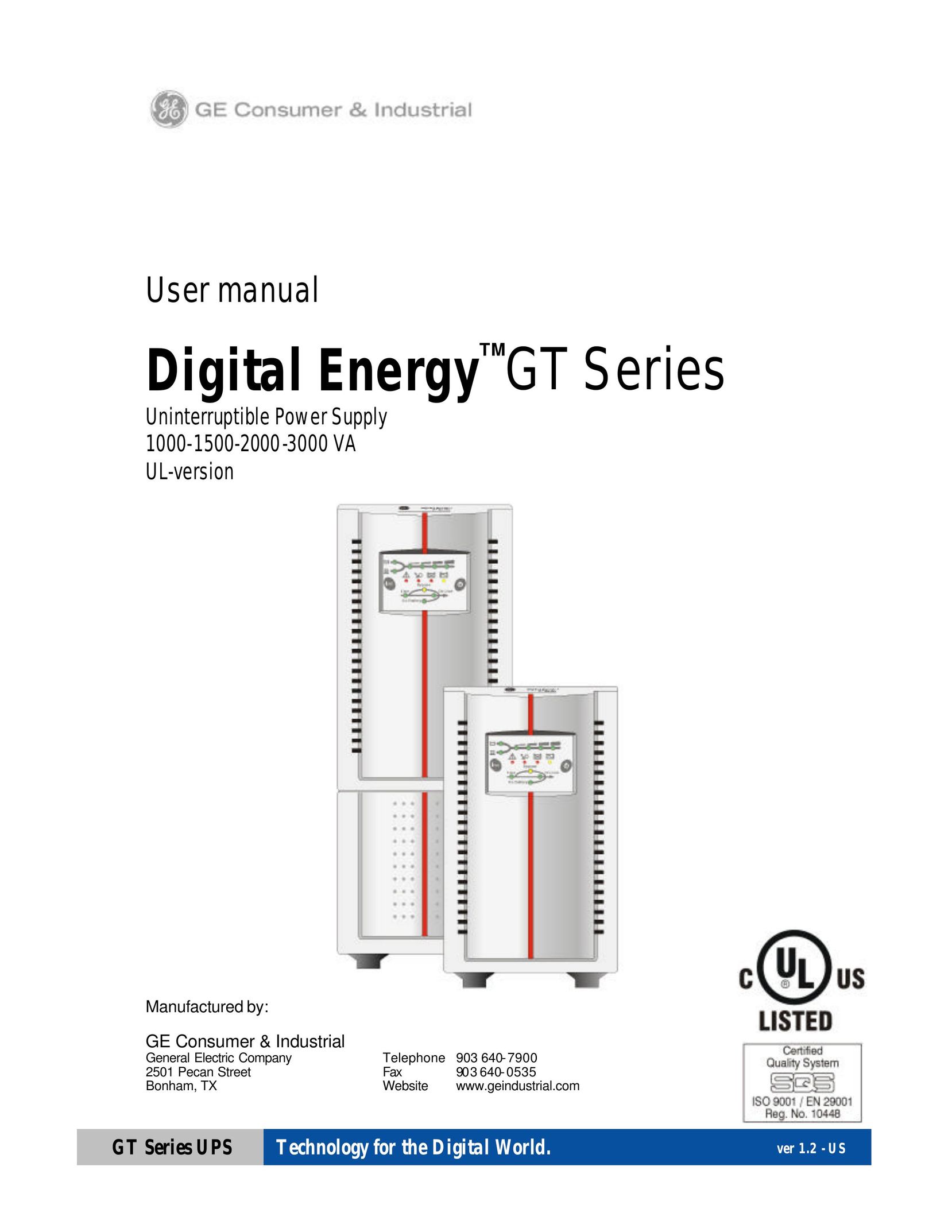 GE 1000-1500-2000-3000 VA Power Supply User Manual