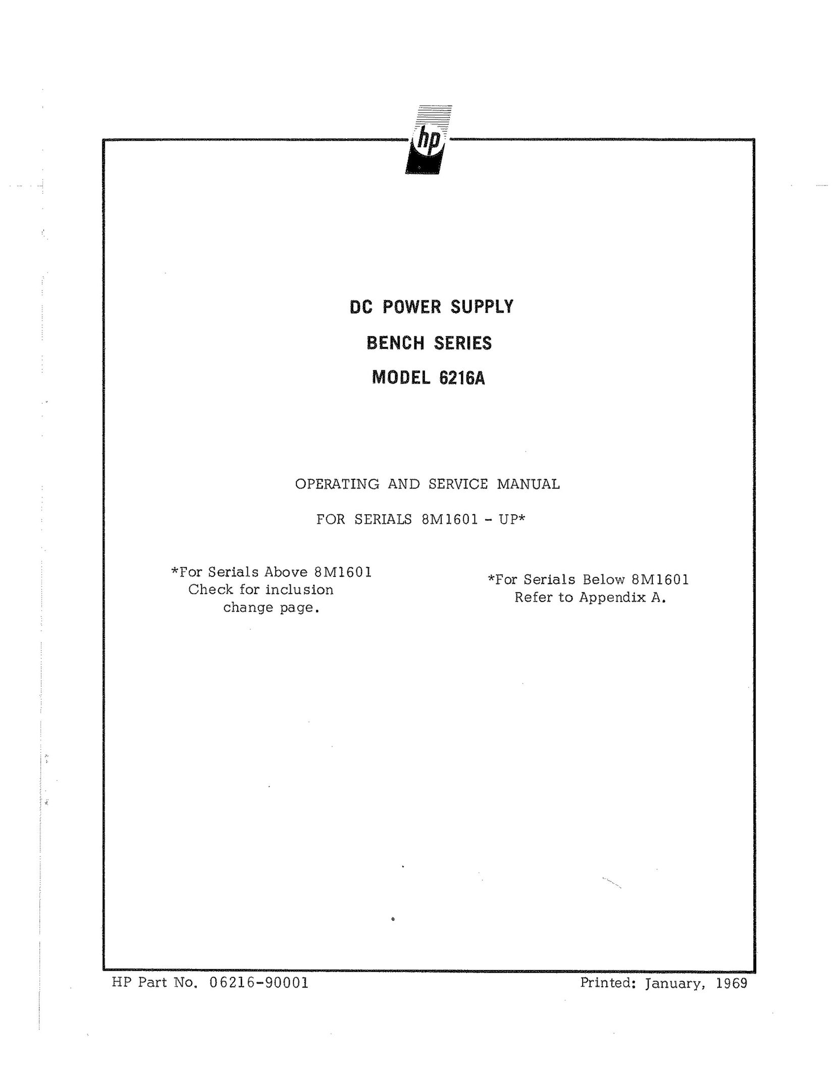 HP (Hewlett-Packard) 6216A Power Supply User Manual