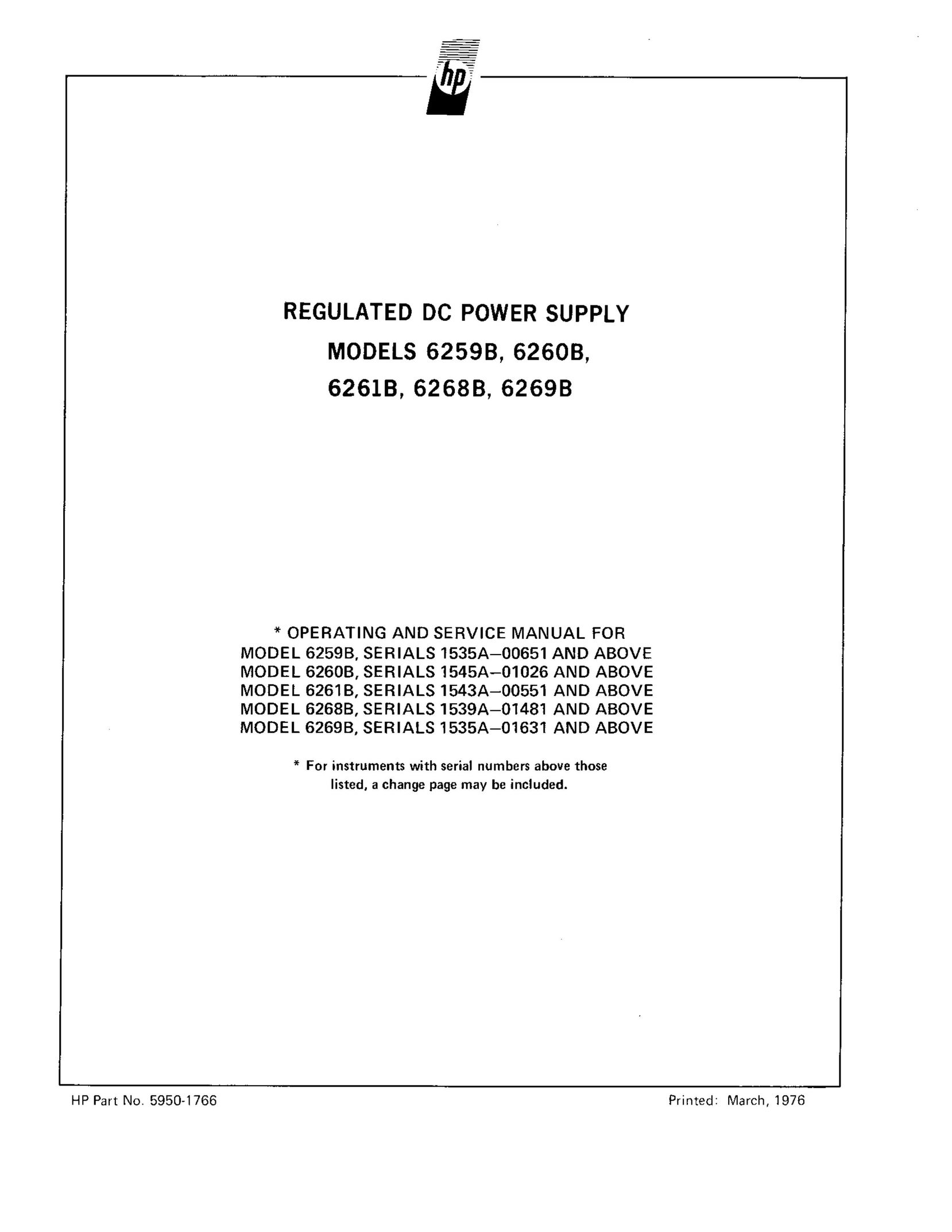 HP (Hewlett-Packard) 6260B Power Supply User Manual