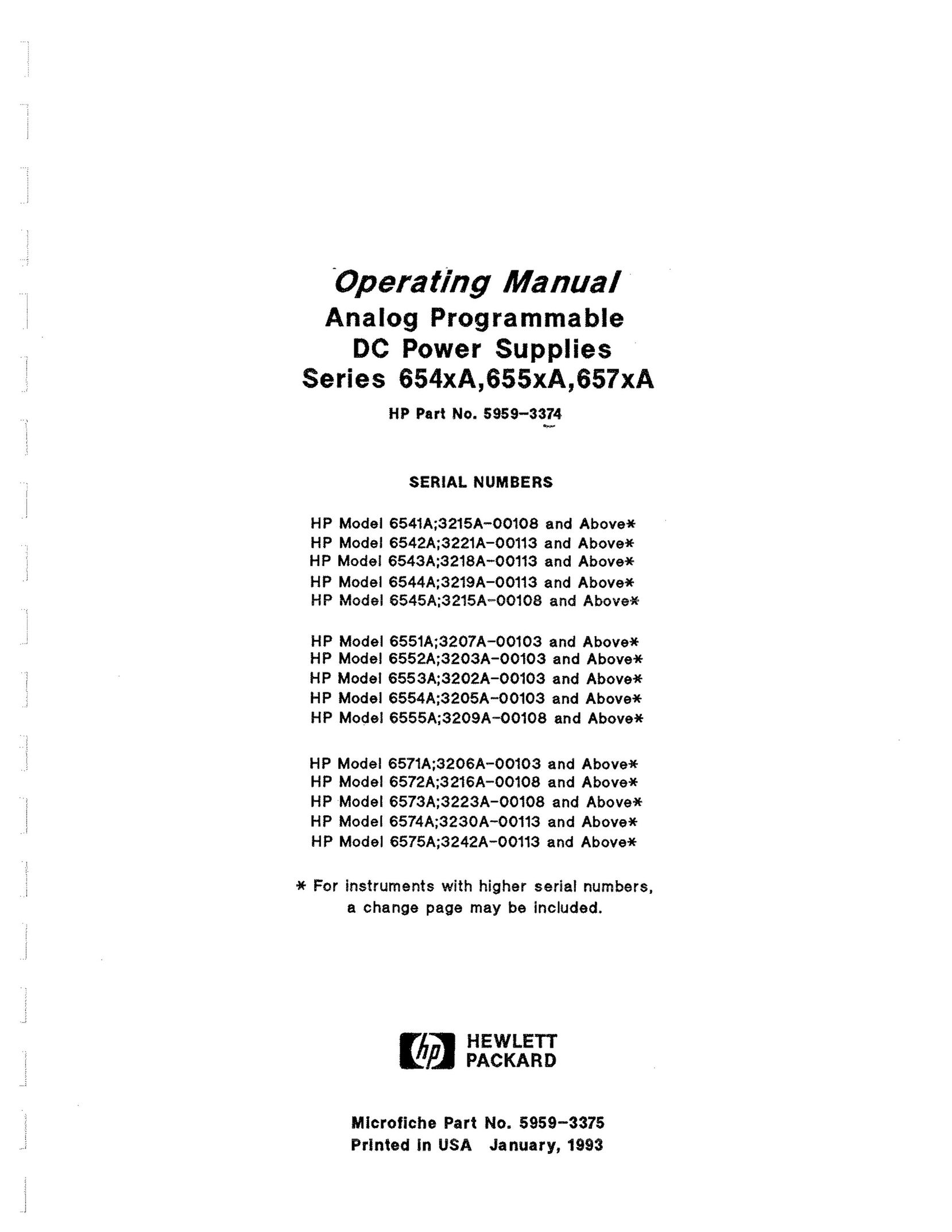 HP (Hewlett-Packard) 654xA Power Supply User Manual