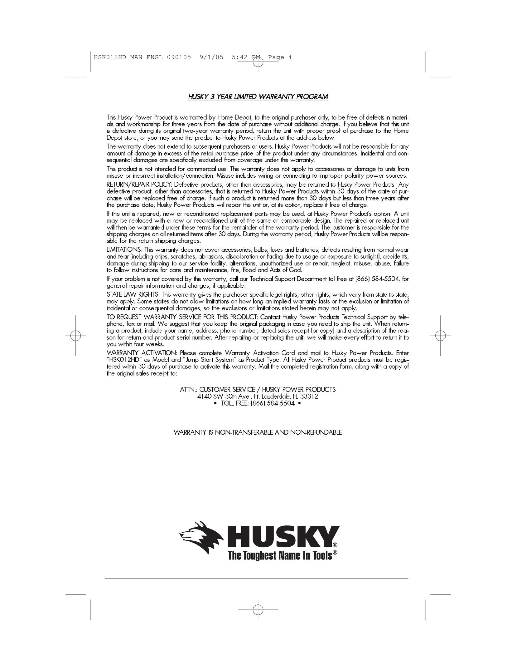 Husky HSK012HD Power Supply User Manual