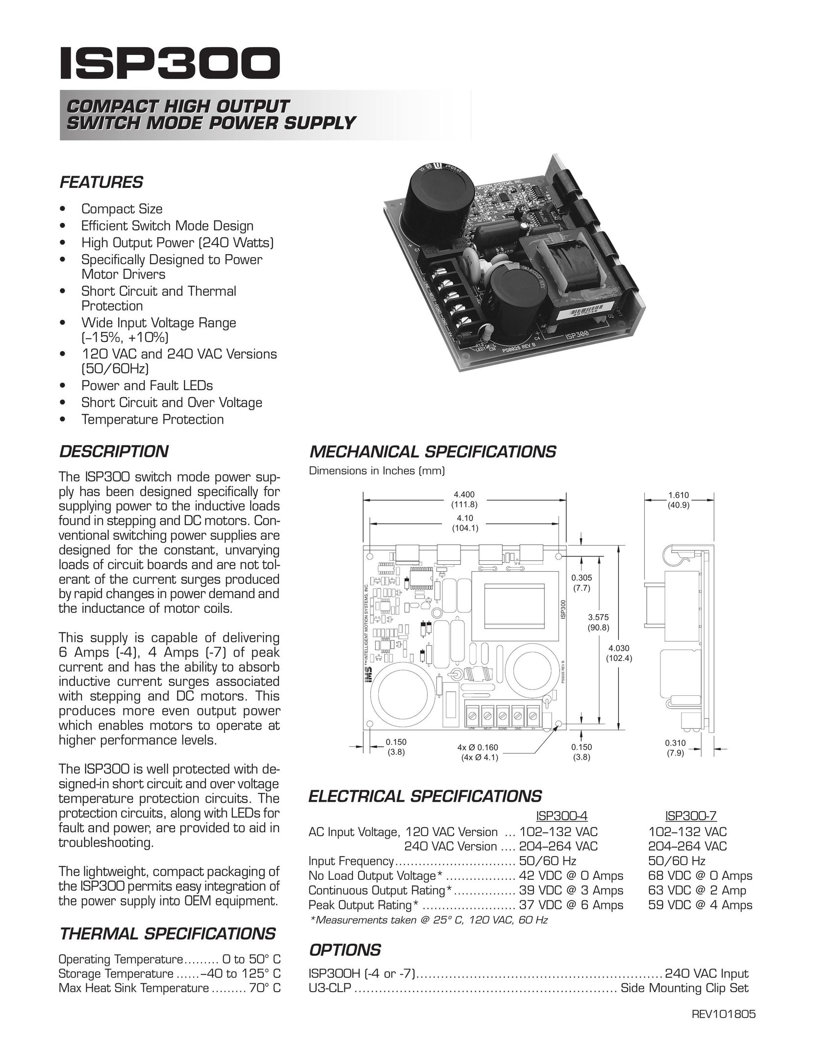 Intelligent Motion Systems ISP300 Power Supply User Manual