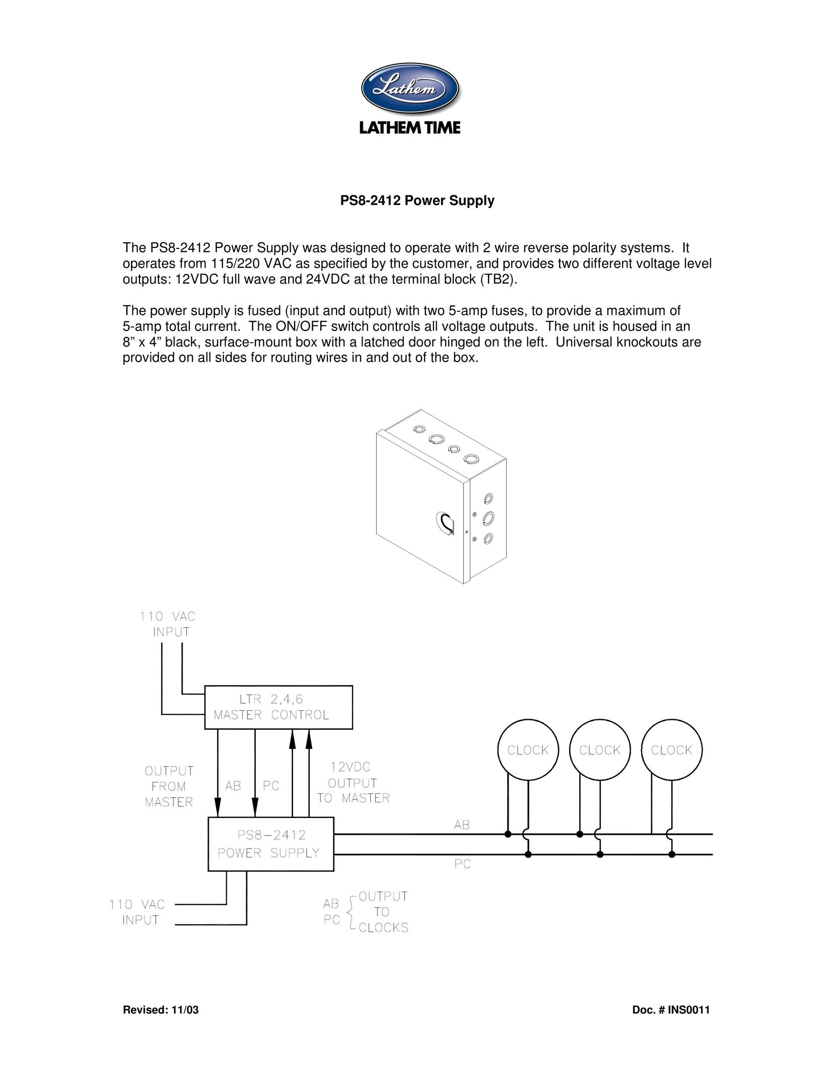Lathem PS8-2412 Power Supply User Manual