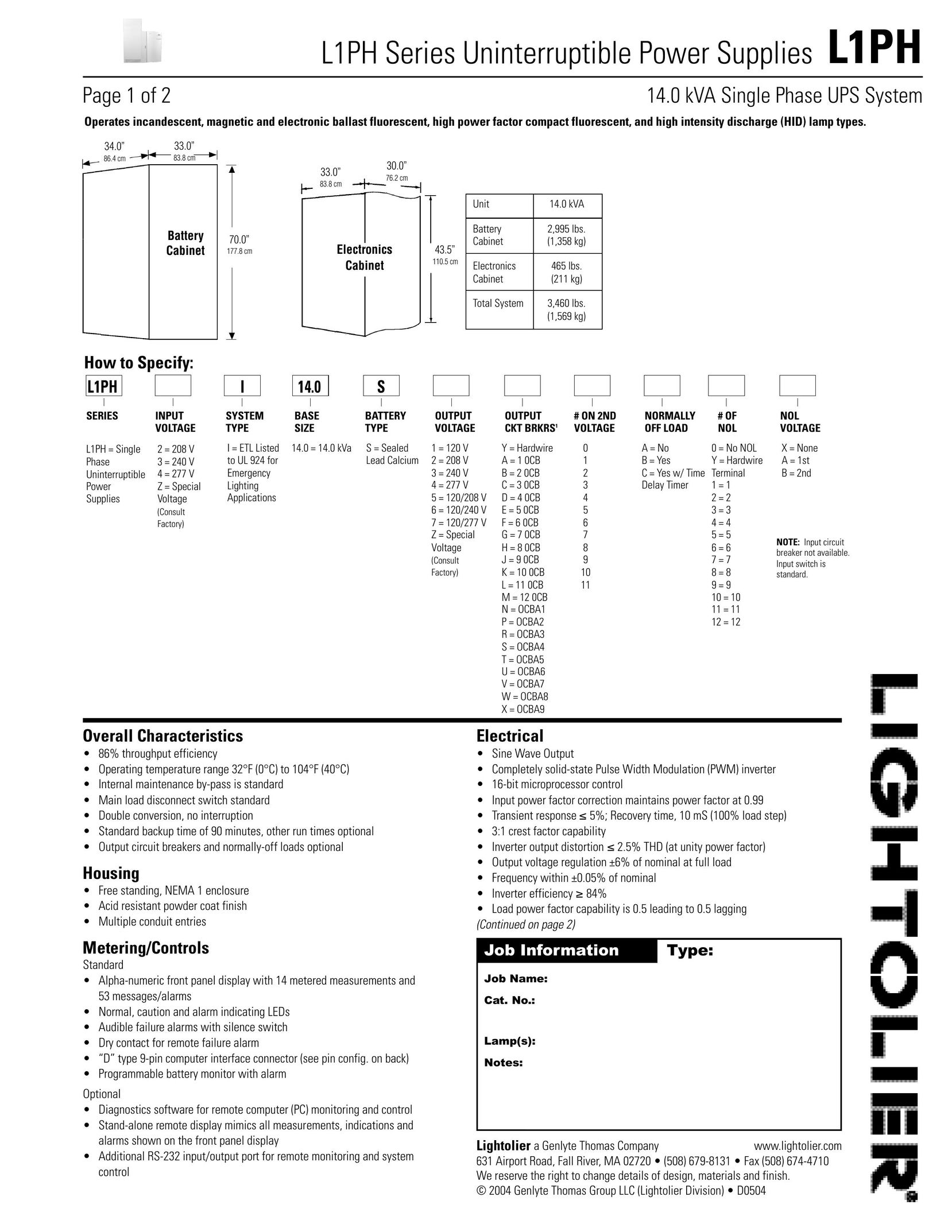 Lightolier L1PH Series Power Supply User Manual
