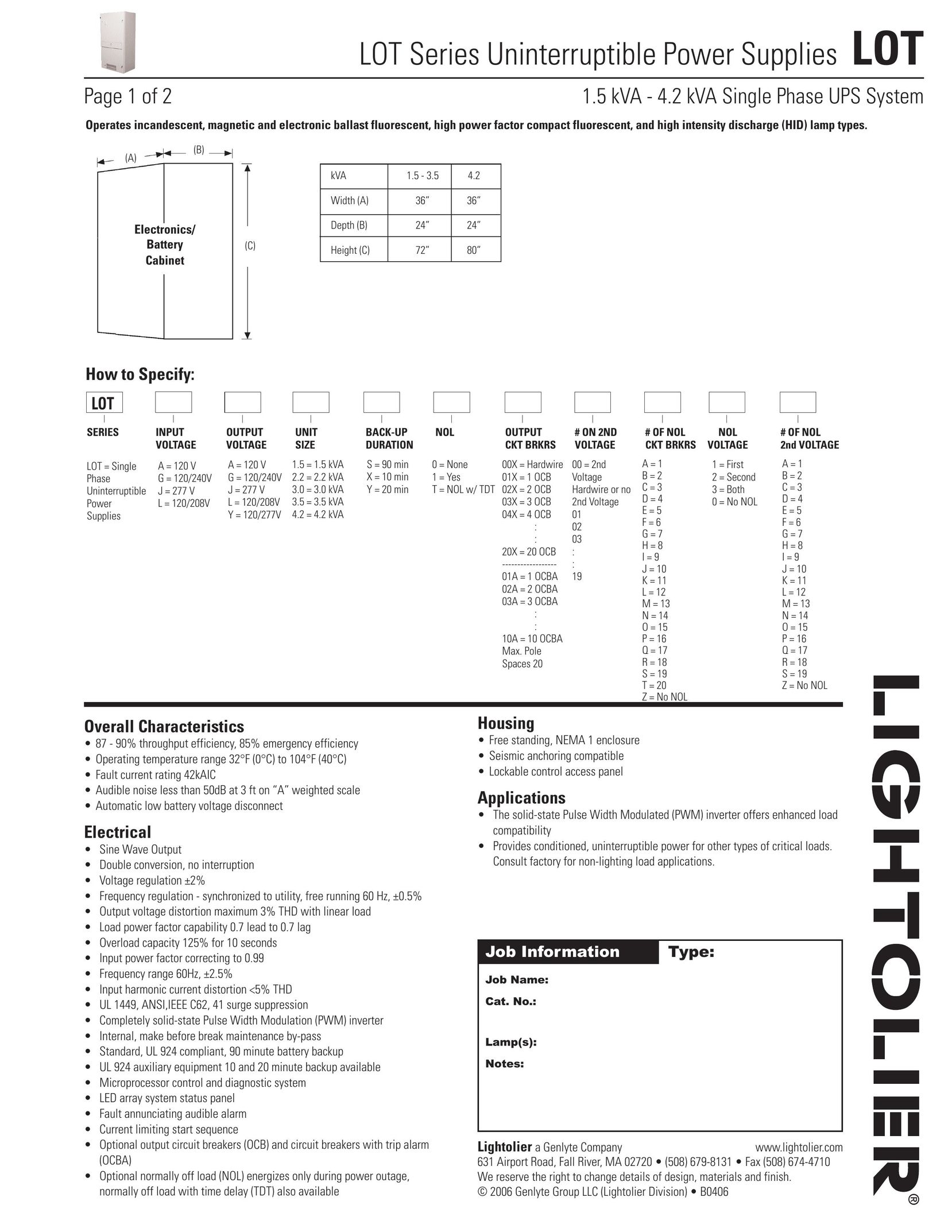 Lightolier LOT Series Power Supply User Manual