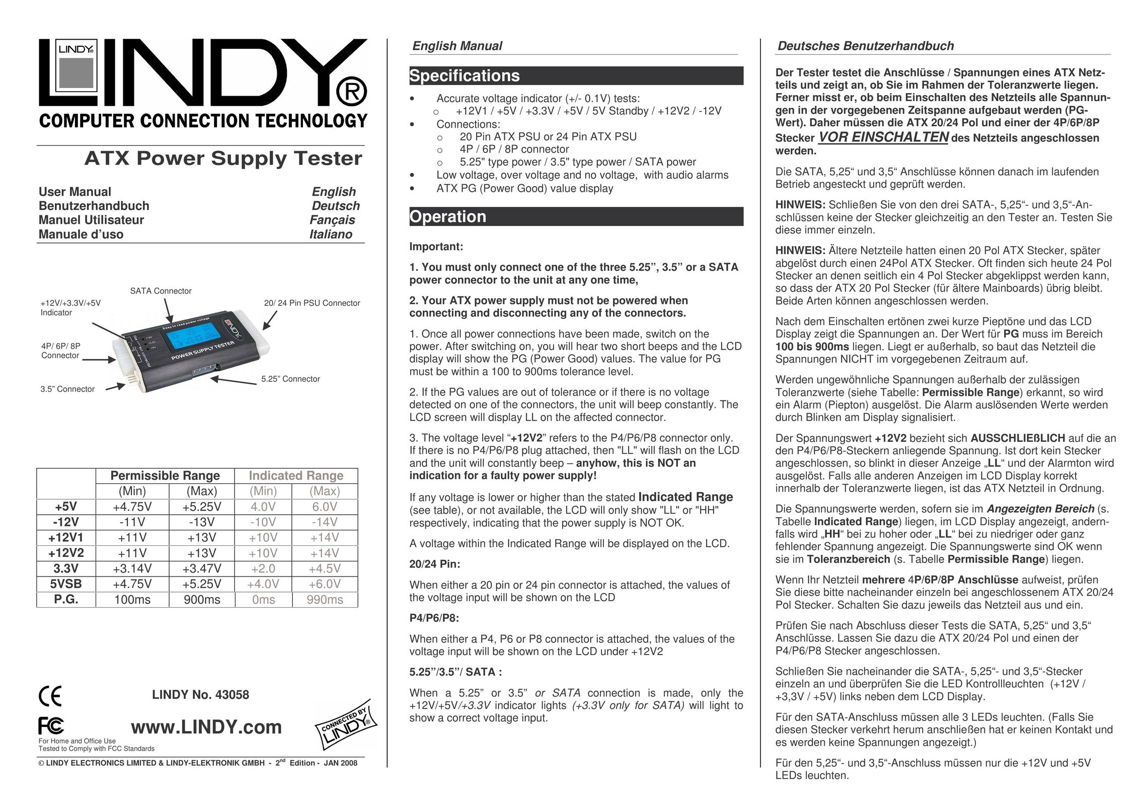 Lindy 43058 Power Supply User Manual
