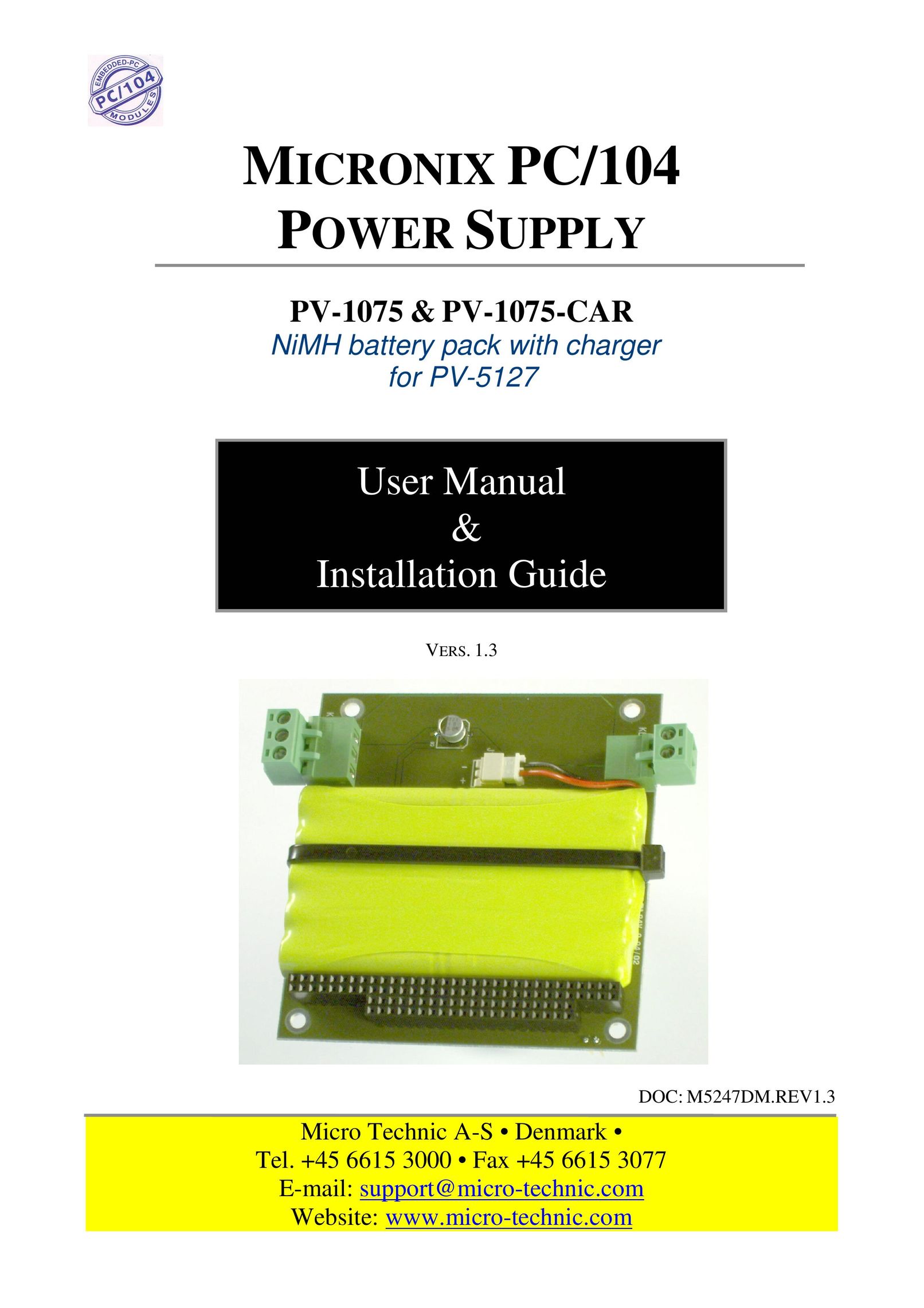 Micro Technic PV-1075-CAR Power Supply User Manual