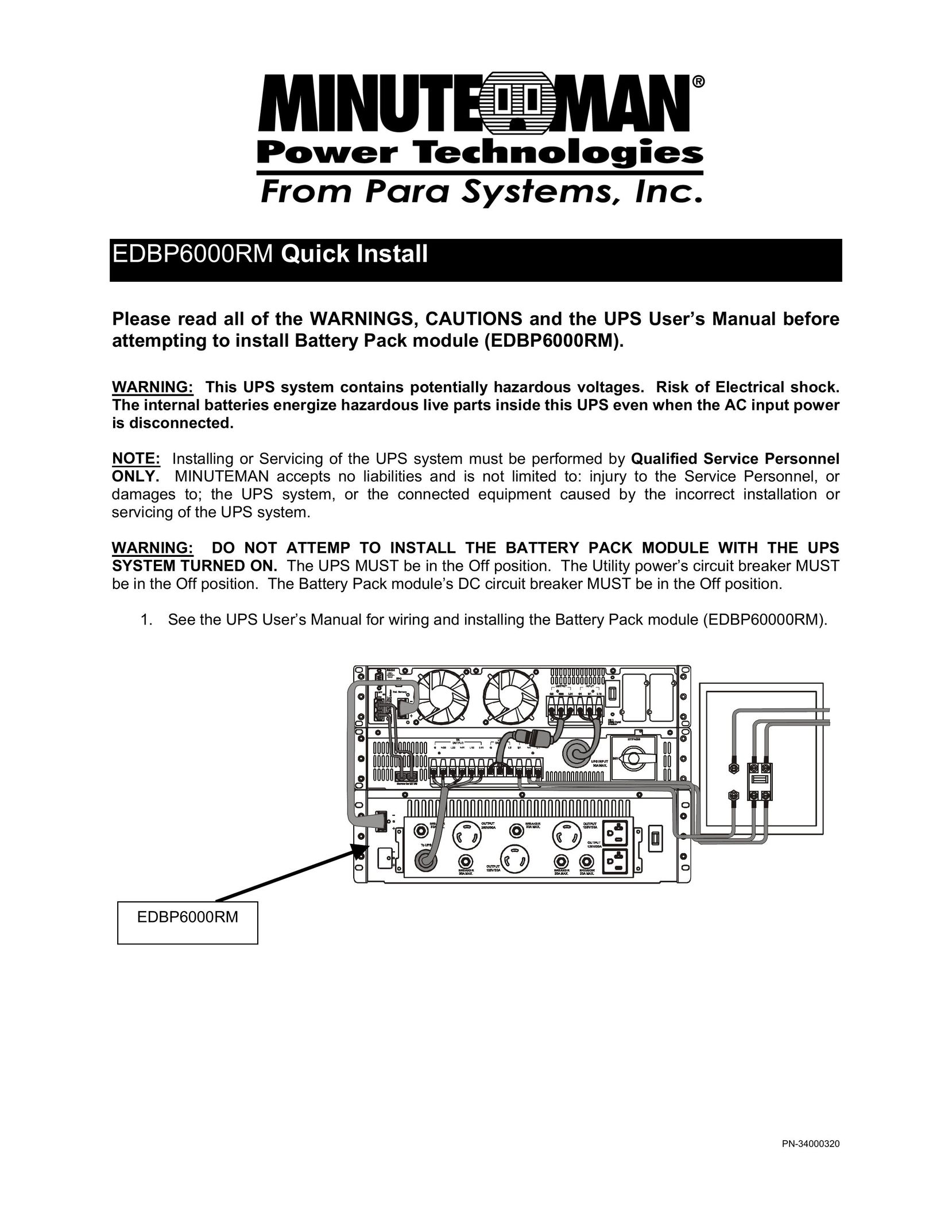 Minuteman UPS EDBP6000RM Power Supply User Manual