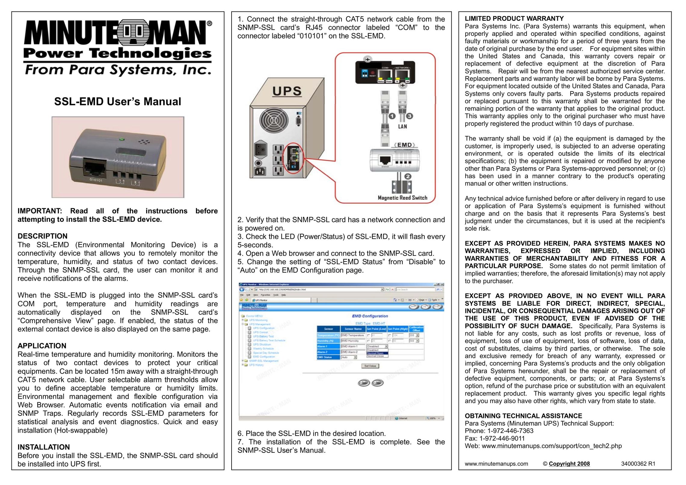 Minuteman UPS SSL-EMD Power Supply User Manual